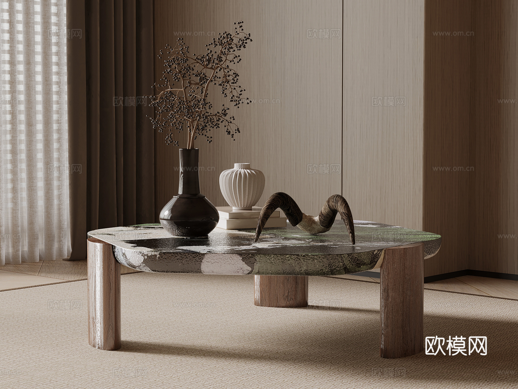 中古风茶几su模型