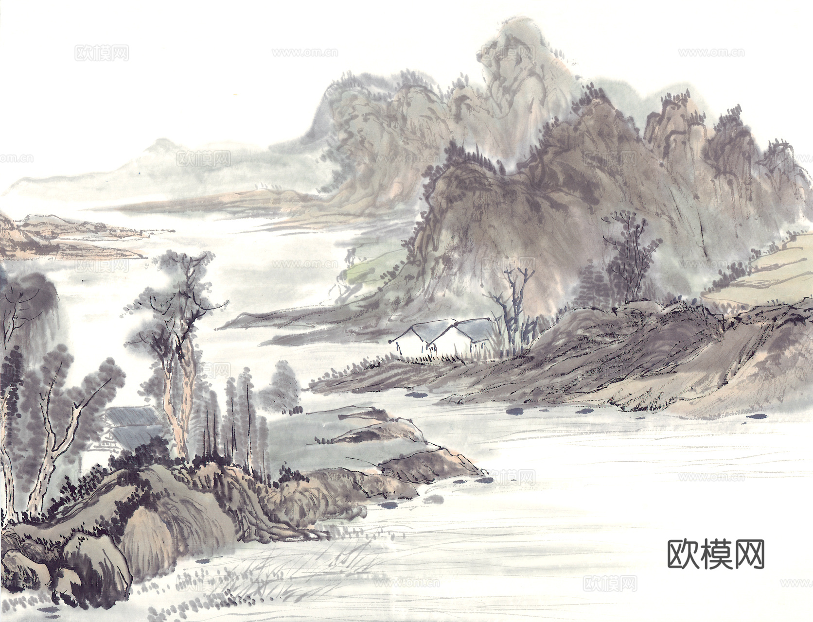 中式新中式挂画壁画字画山水花鸟背景墙壁纸装饰画抽象画油画下载