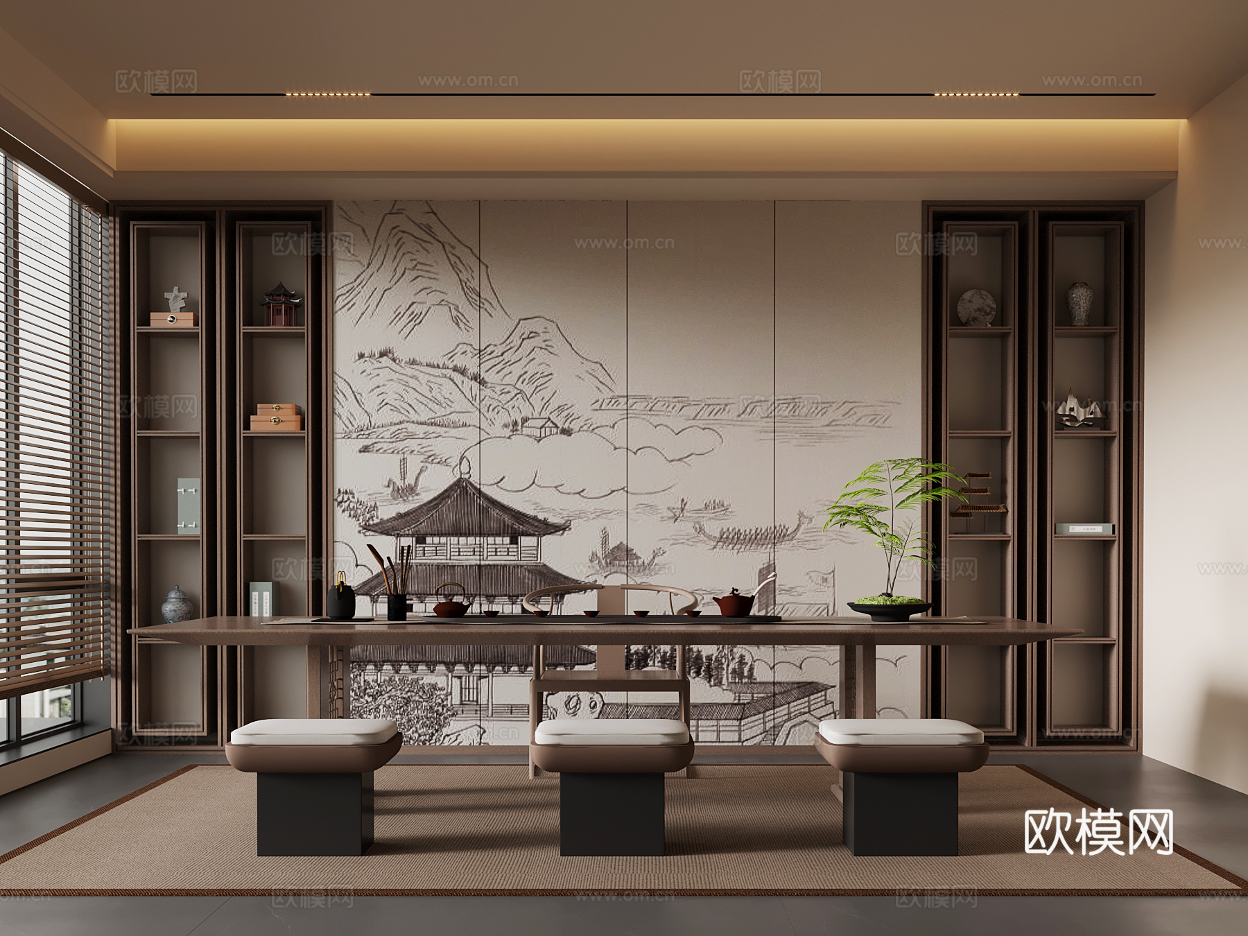 新中式茶室su模型