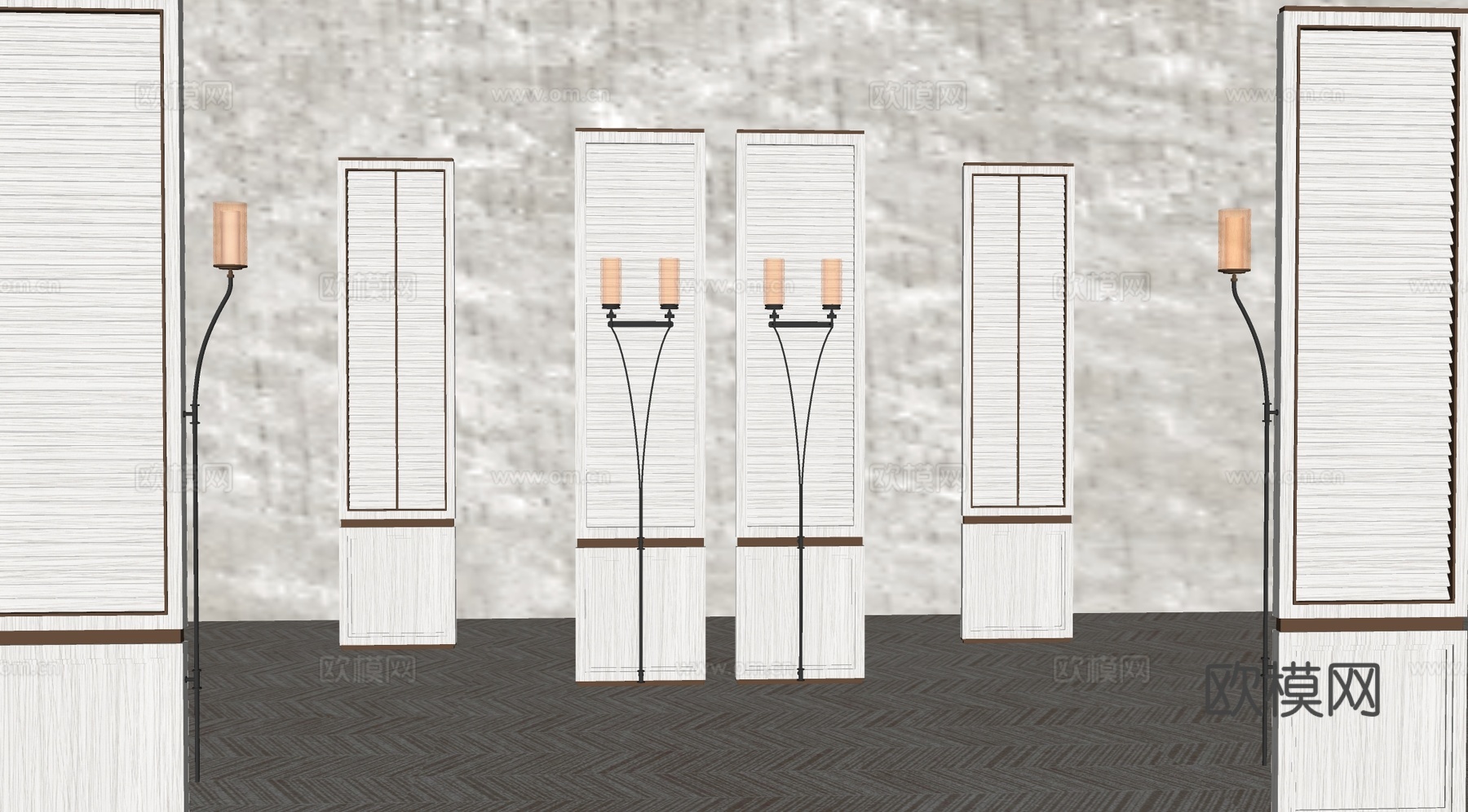 CCD酒店屏风 格栅屏风 现代玻璃屏风 夹丝玻璃屏风 隔断组su模型