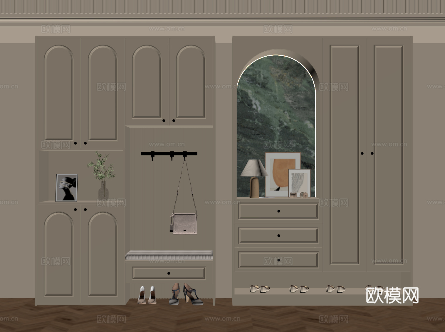 法式奶油风鞋柜 入户鞋柜su模型