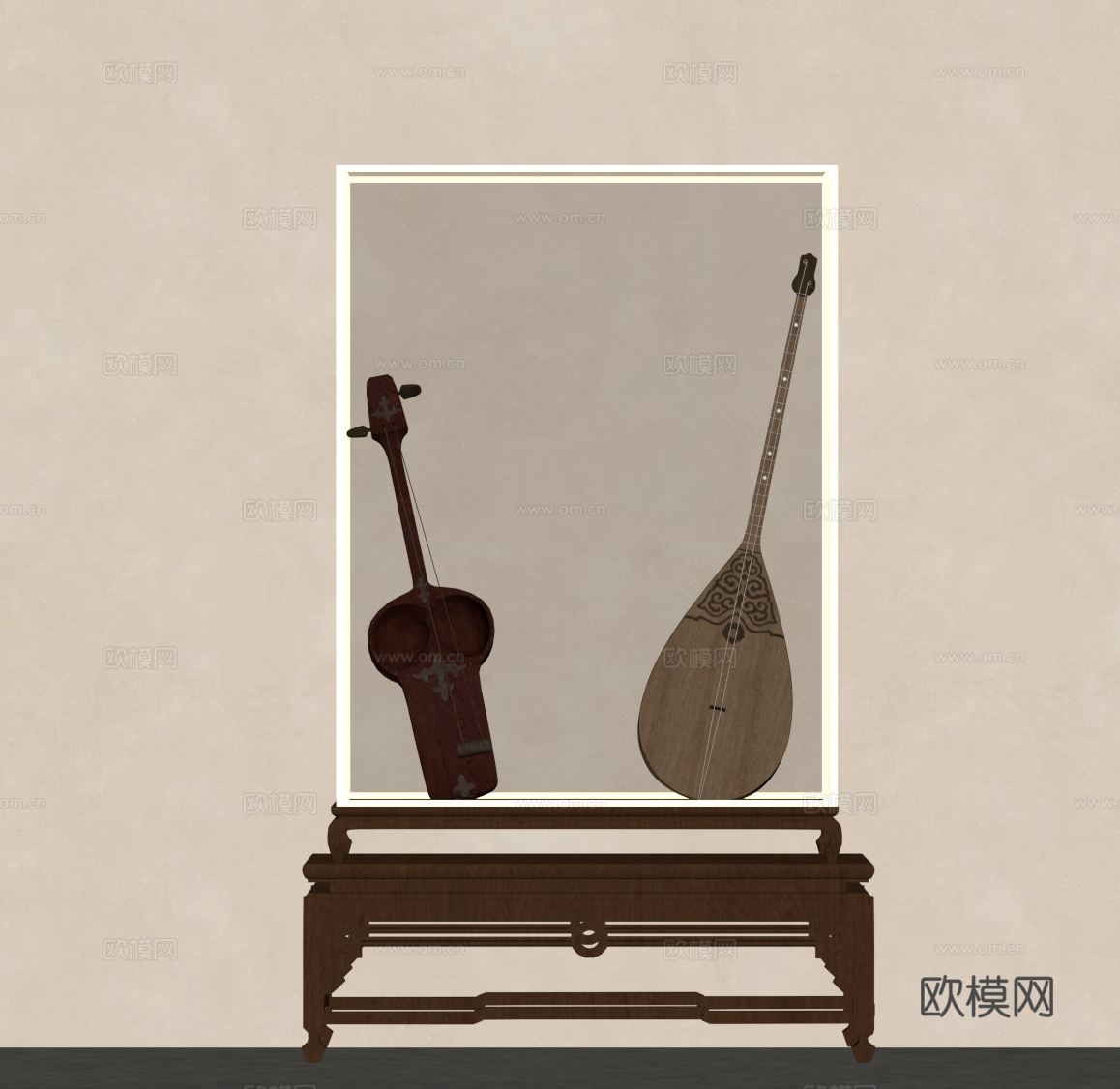 新中式摆件 展示柜 乐器su模型