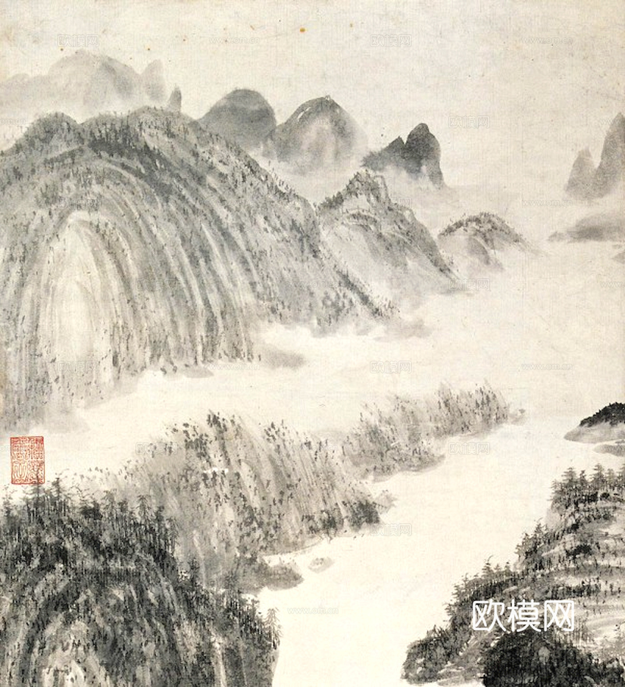 中式新中式挂画壁画字画山水花鸟背景墙壁纸装饰画抽象画油画