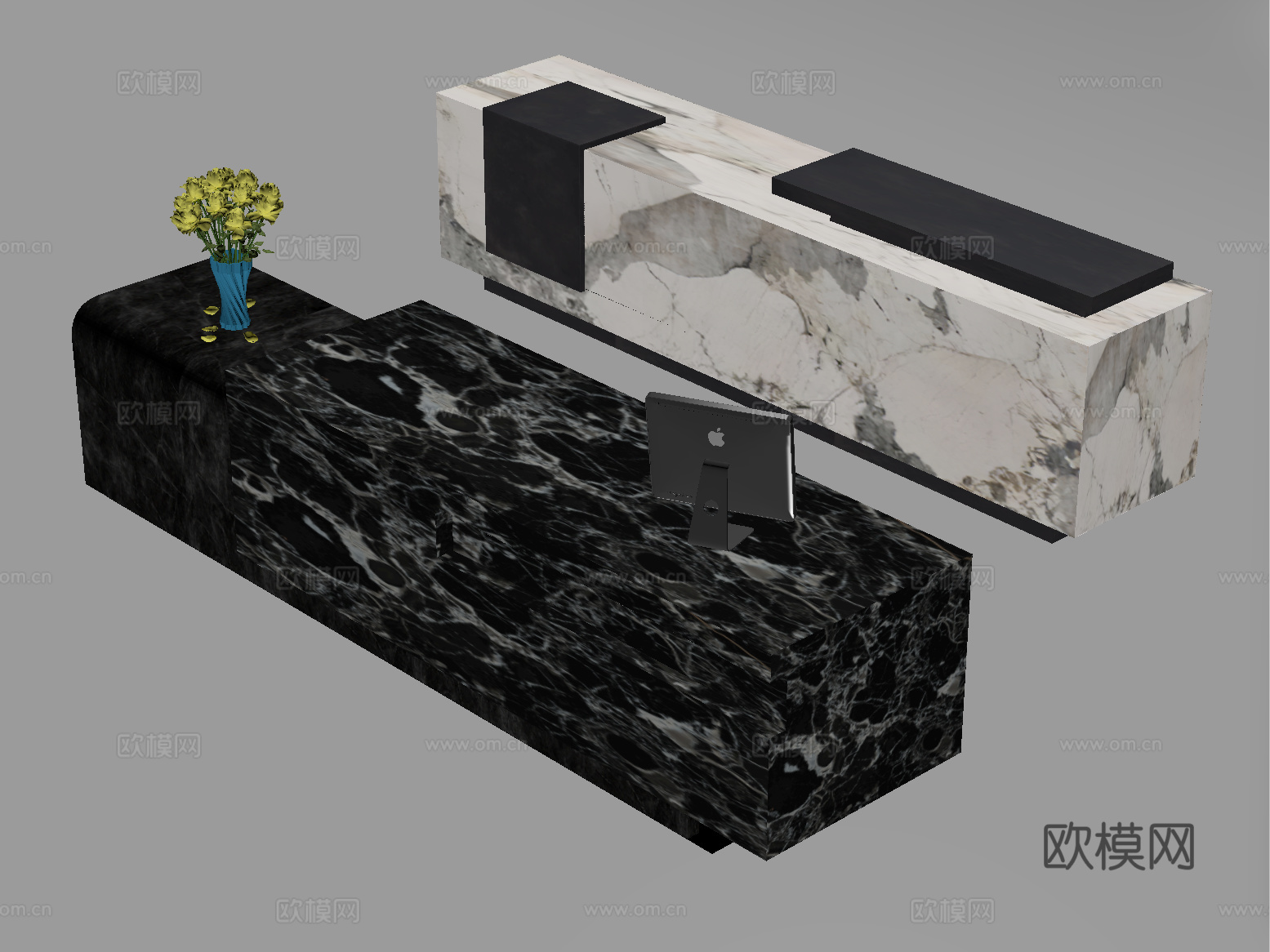 现代公司前台 接待区 吧台 接待台 服务台su模型下载（渲染图2）