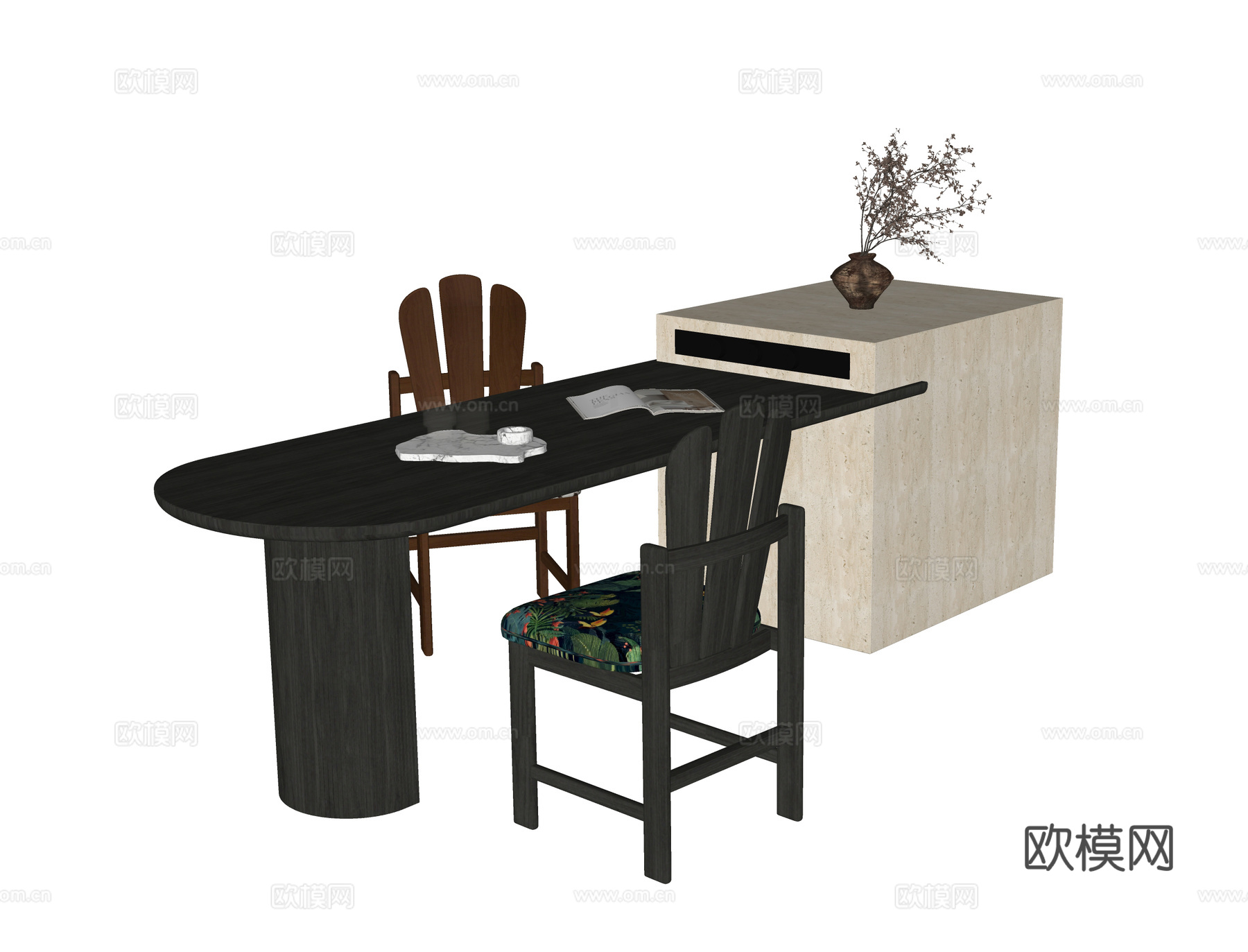 现代岛台餐桌椅su模型