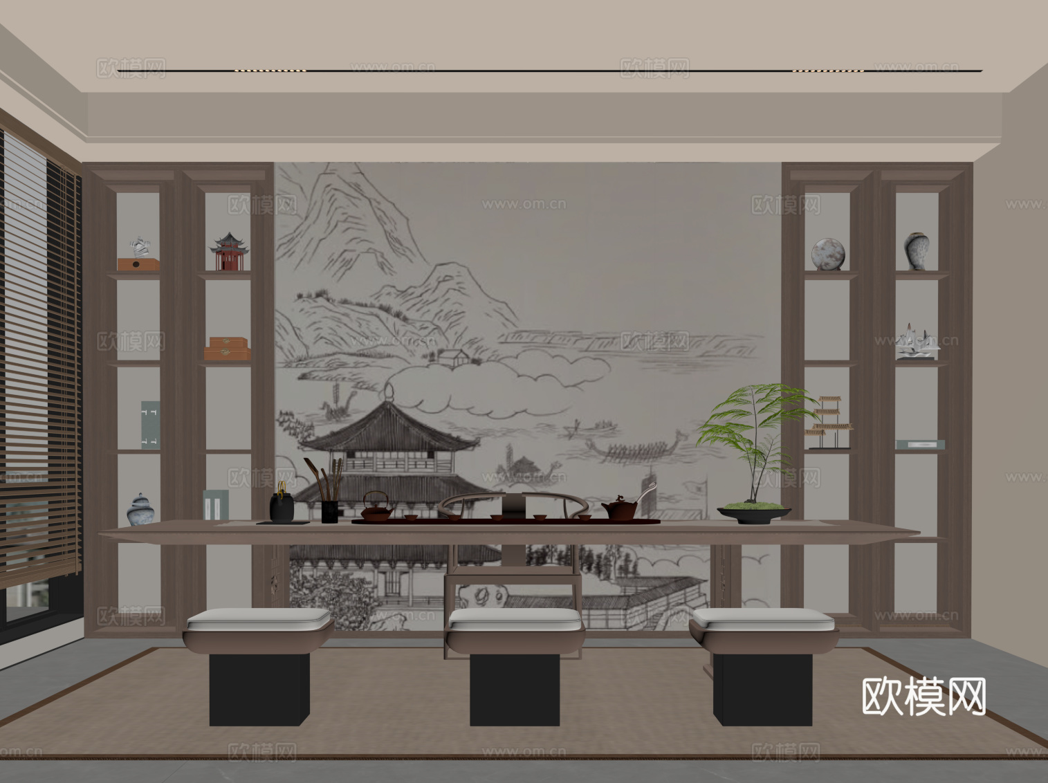 新中式茶室su模型