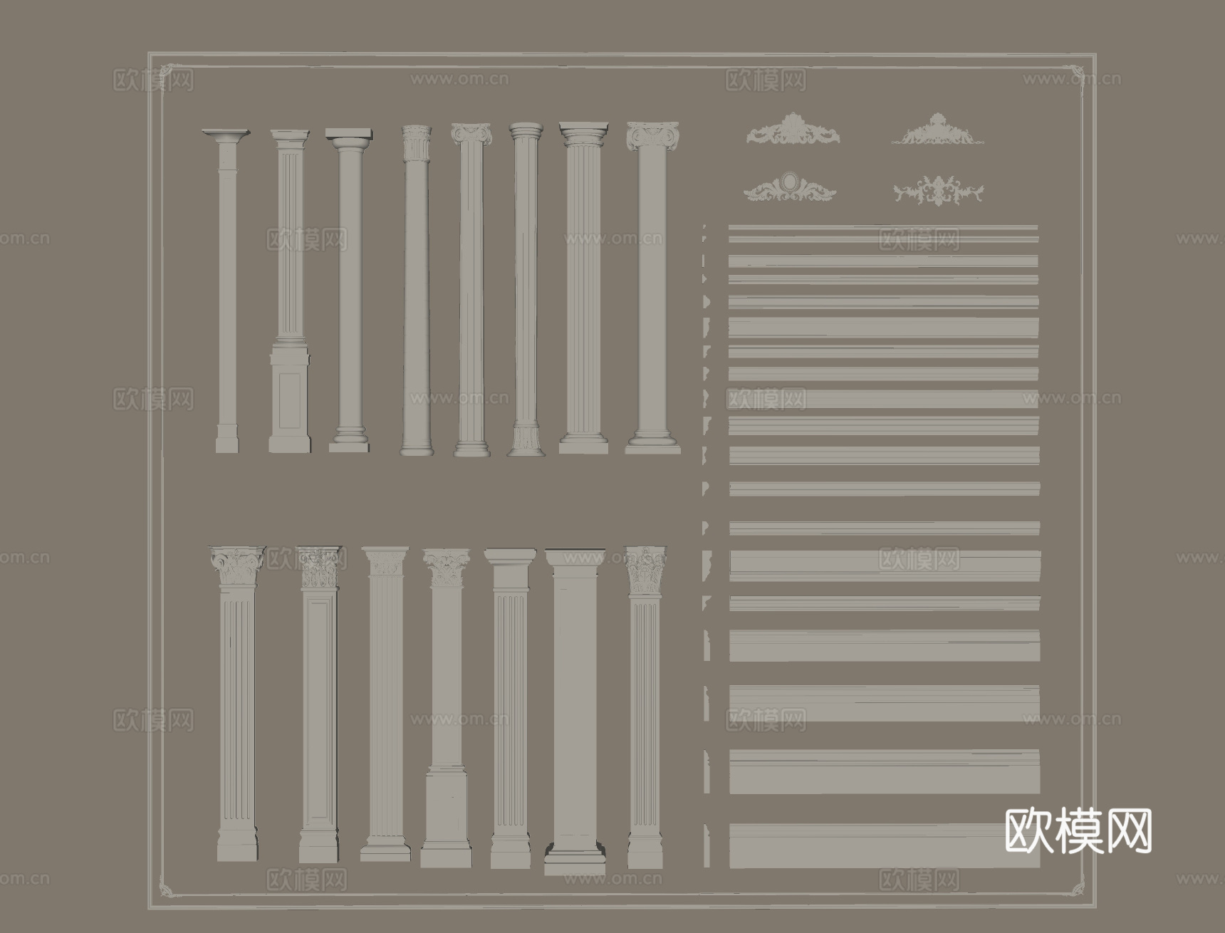 石膏 角花 石膏线 踢脚线 柱子su模型