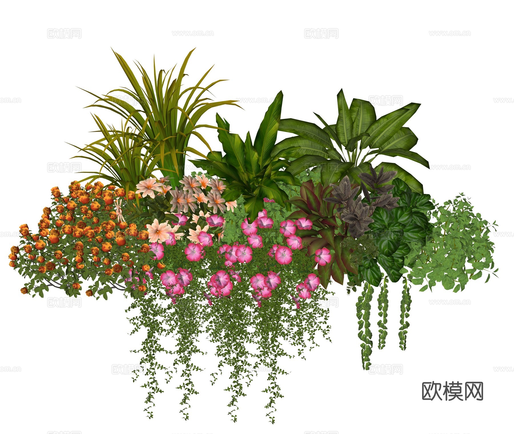 现代庭院植物堆景观组合su模型