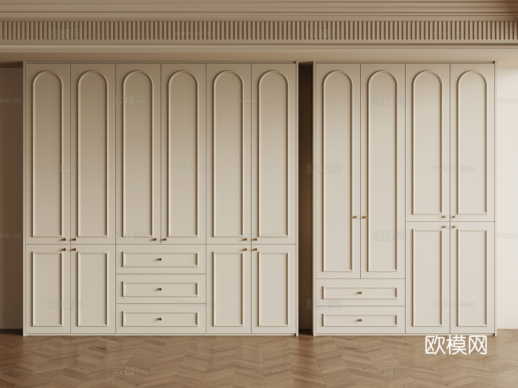 法式奶油风衣柜su模型