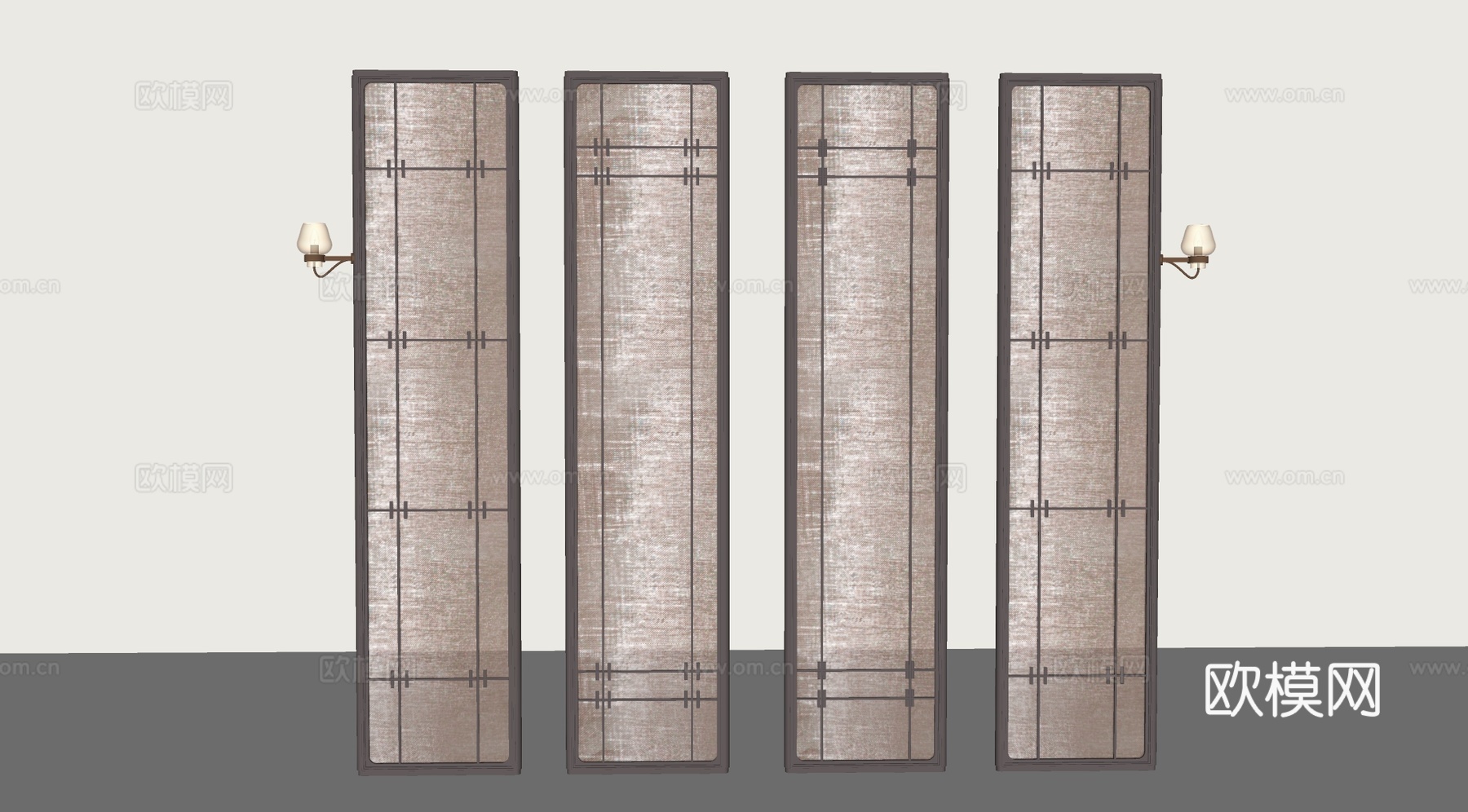 酒店屏风 格栅屏风 现代玻璃屏风 夹丝玻璃屏风 隔断组su模型