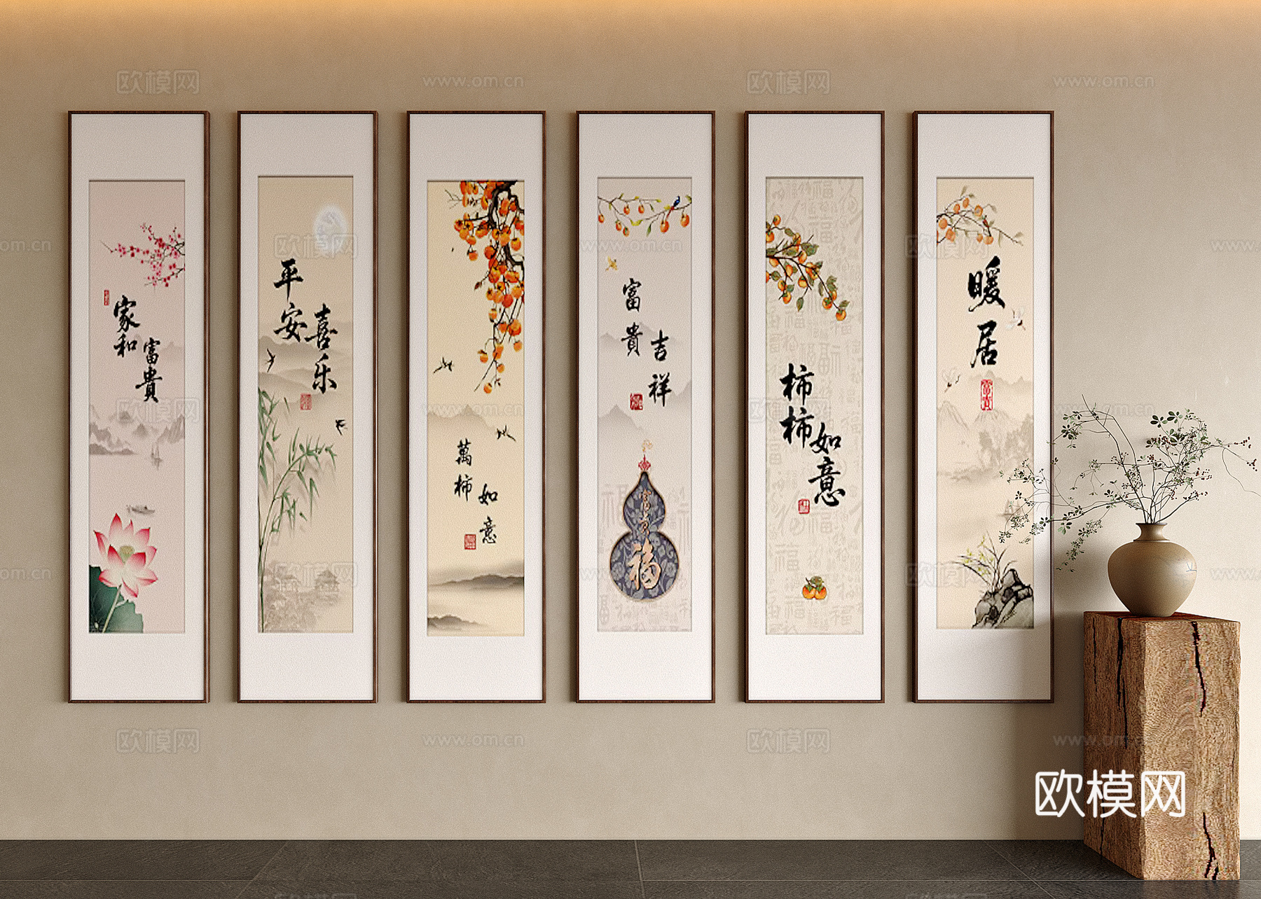 中式挂画  电箱挂画3d模型下载