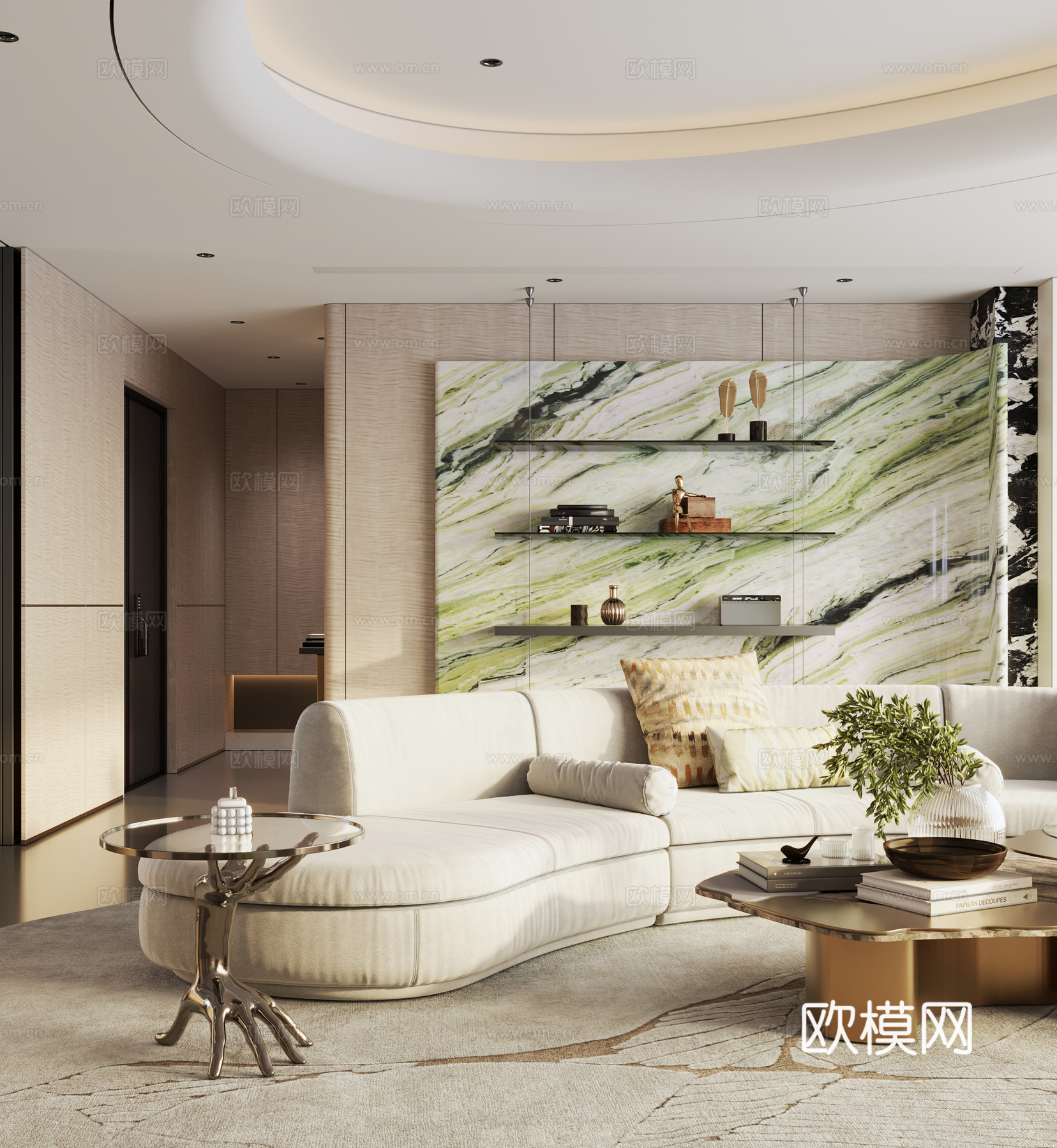 现代轻奢客餐厅 意式轻奢客餐厅 横厅 大平层3d模型下载（渲染图2）