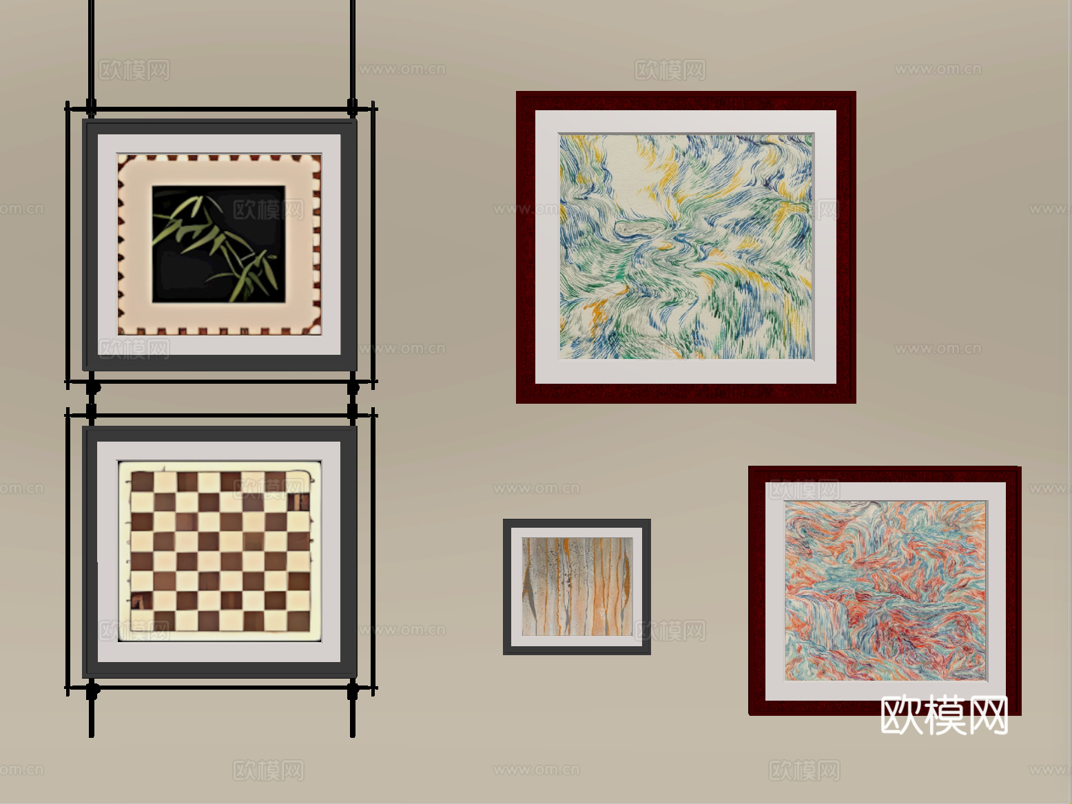中古风挂画 装饰画su模型