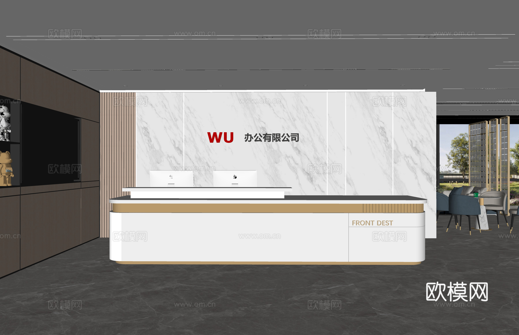 展厅 办公室 电脑 前台接待 工位su模型
