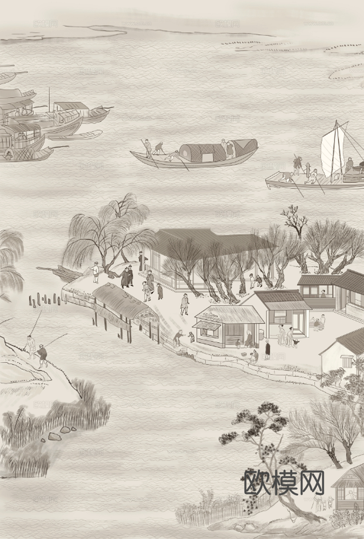 中式新中式挂画壁画字画山水花鸟背景墙壁纸装饰画抽象画油画下载