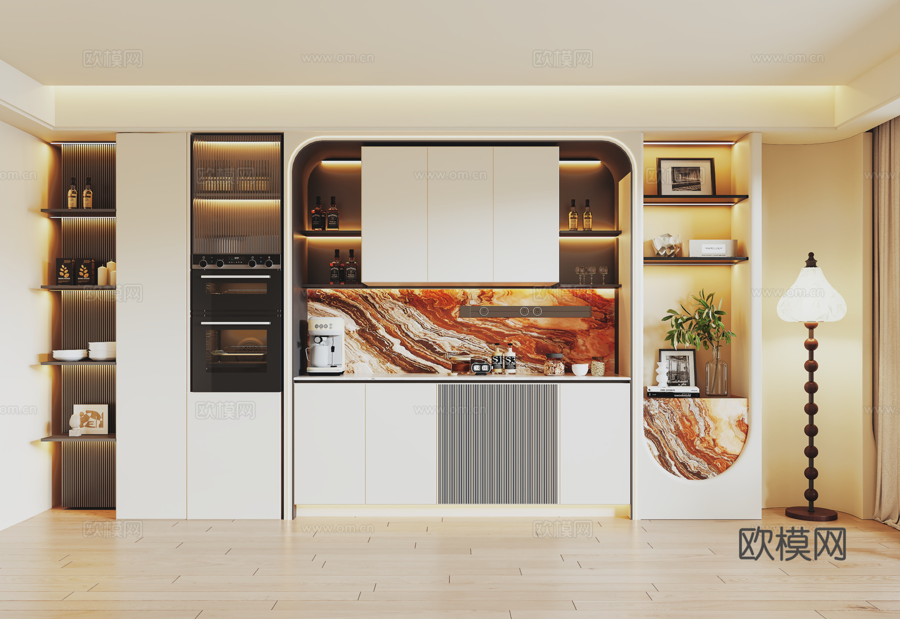 奶油现代风餐边柜su模型