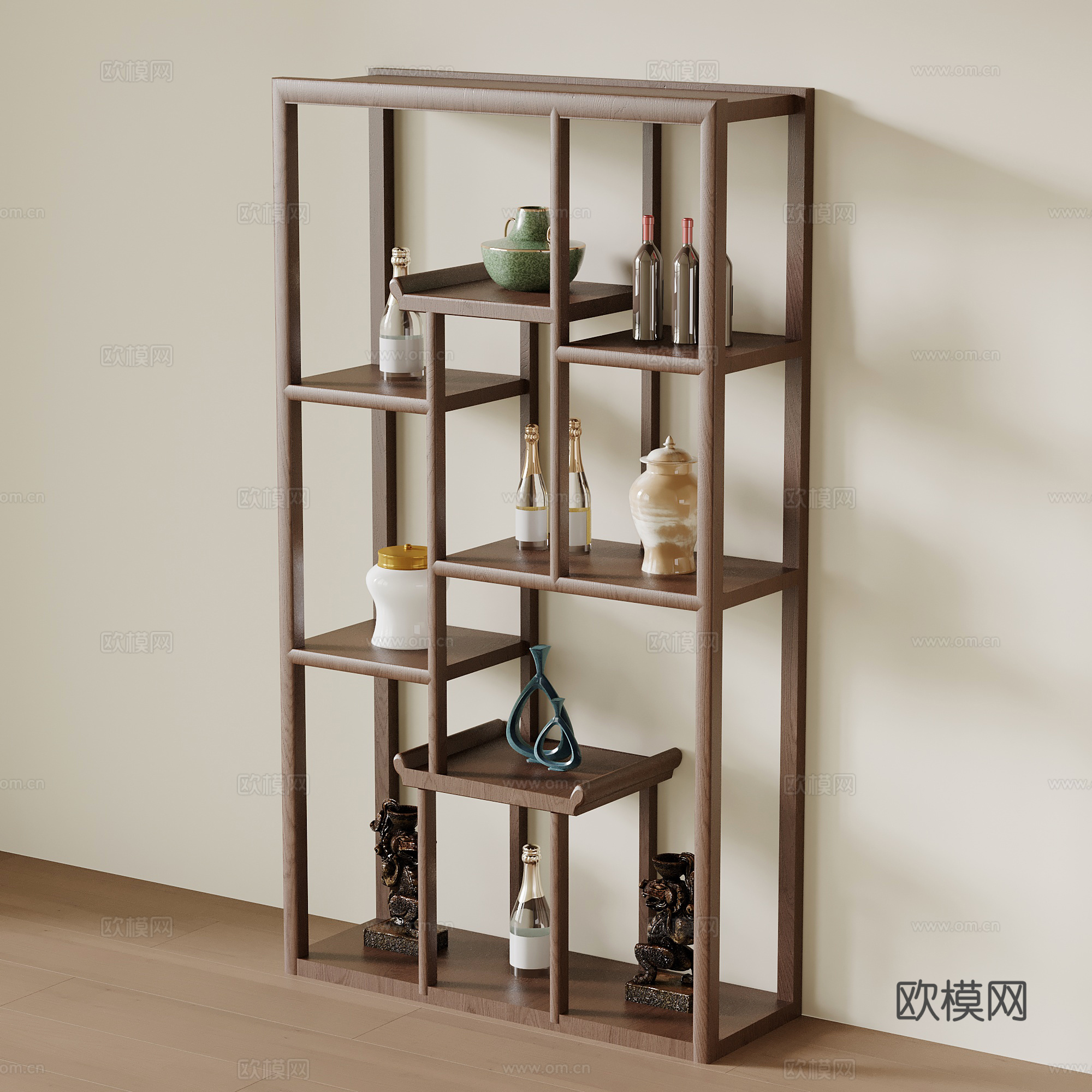 中古风博古架 书架 置物架su模型