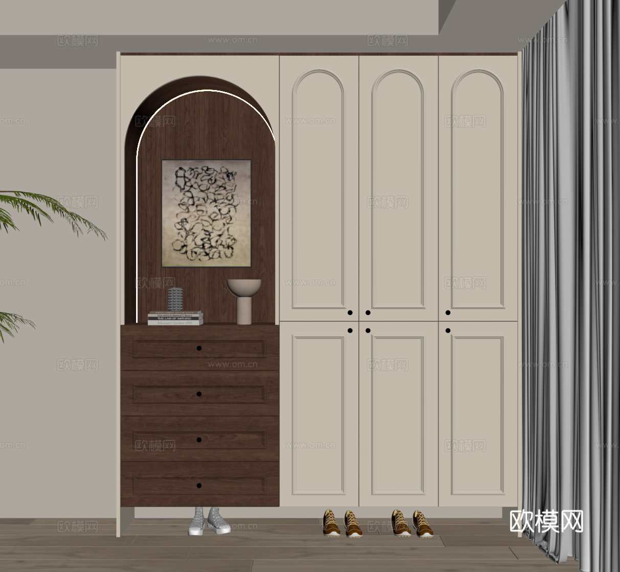 法式中古风鞋柜 入户鞋柜su模型