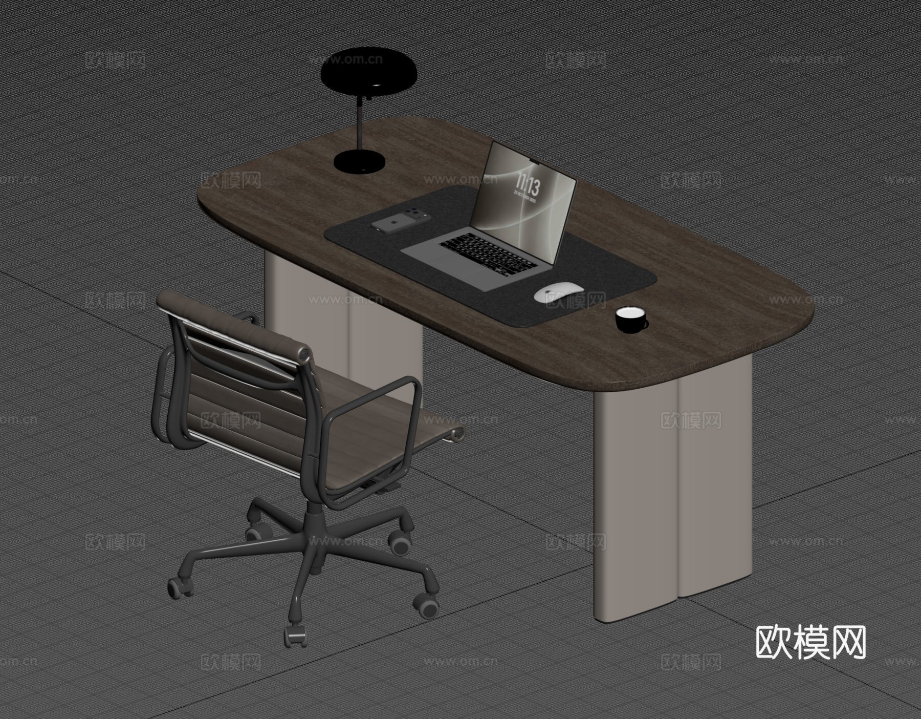 现代意式书桌椅 办公桌椅 台灯 电脑su模型