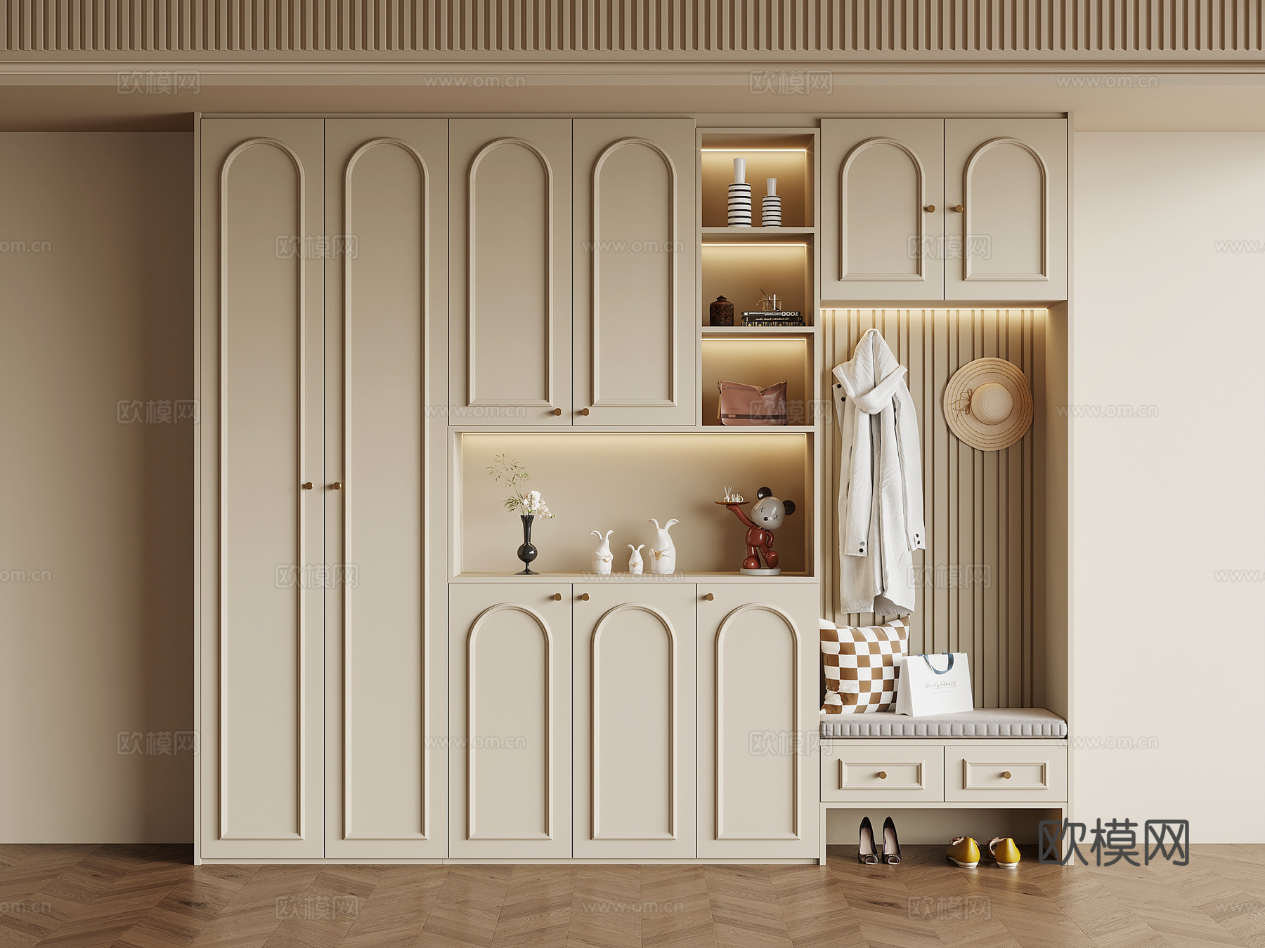 法式奶油风鞋柜 入户鞋柜su模型
