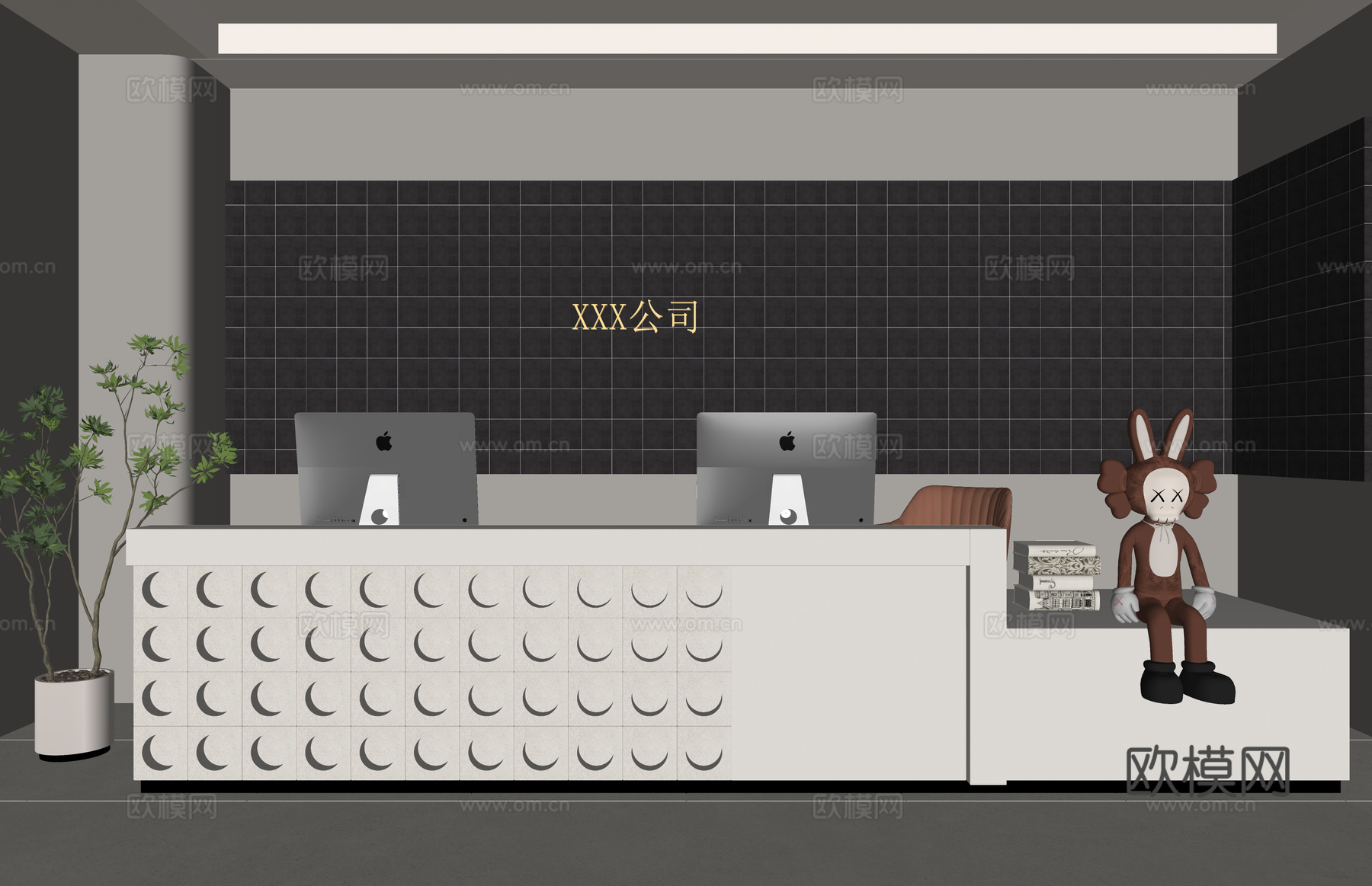 公司前台 电脑 办公空间 前台接待su模型