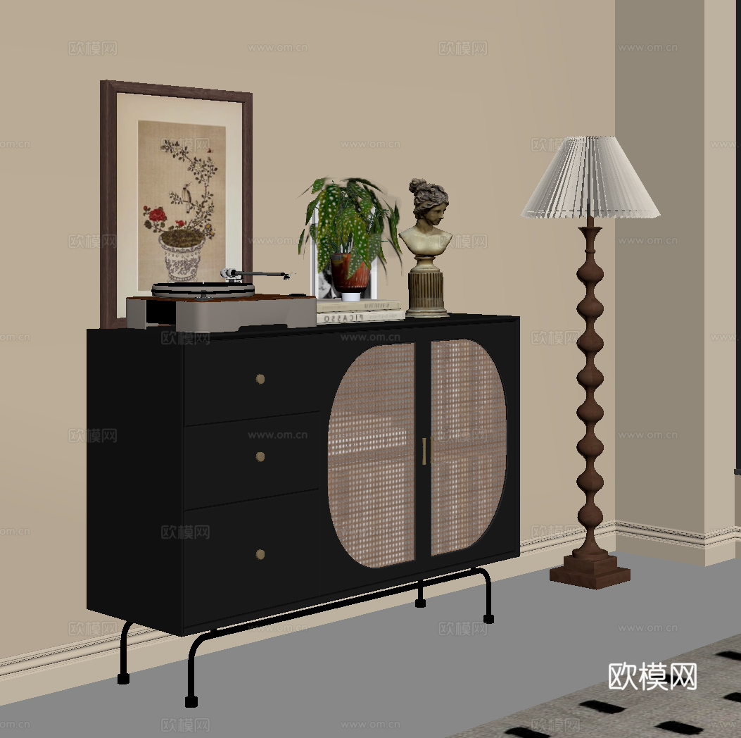 中古风玄关柜su模型