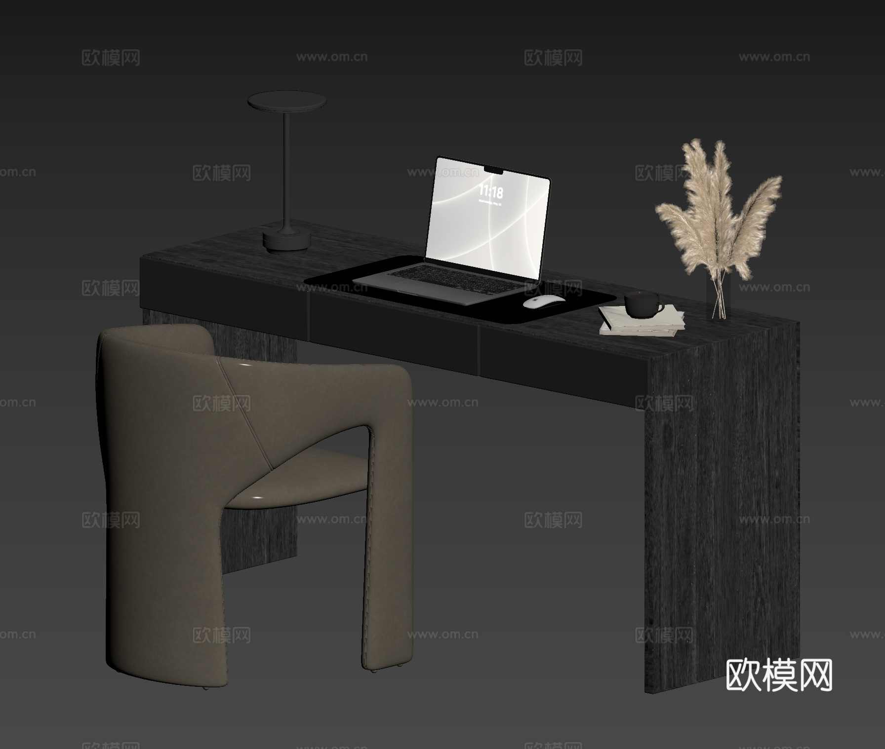 现代书桌椅组合 办公桌椅 电脑摆件su模型
