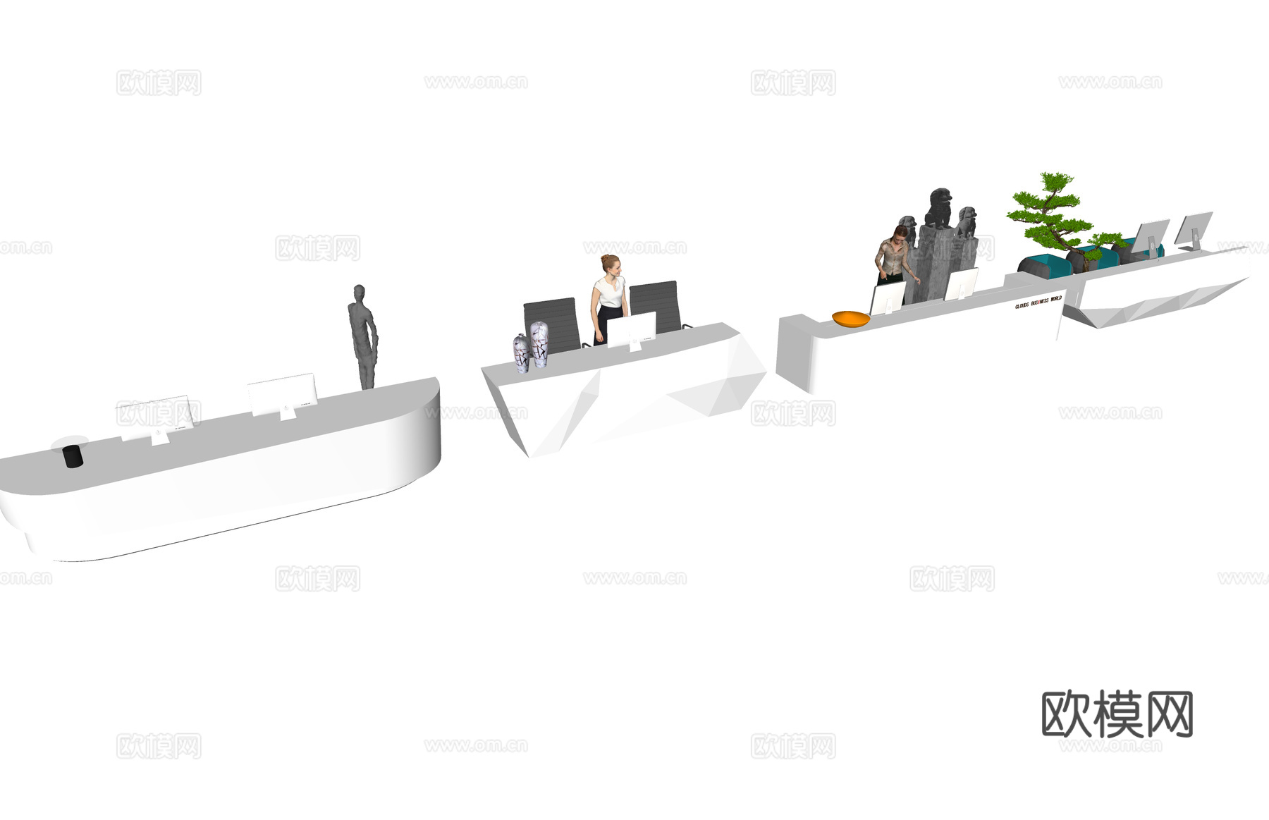 办公空间 前台接待 办公室 公司前台su模型