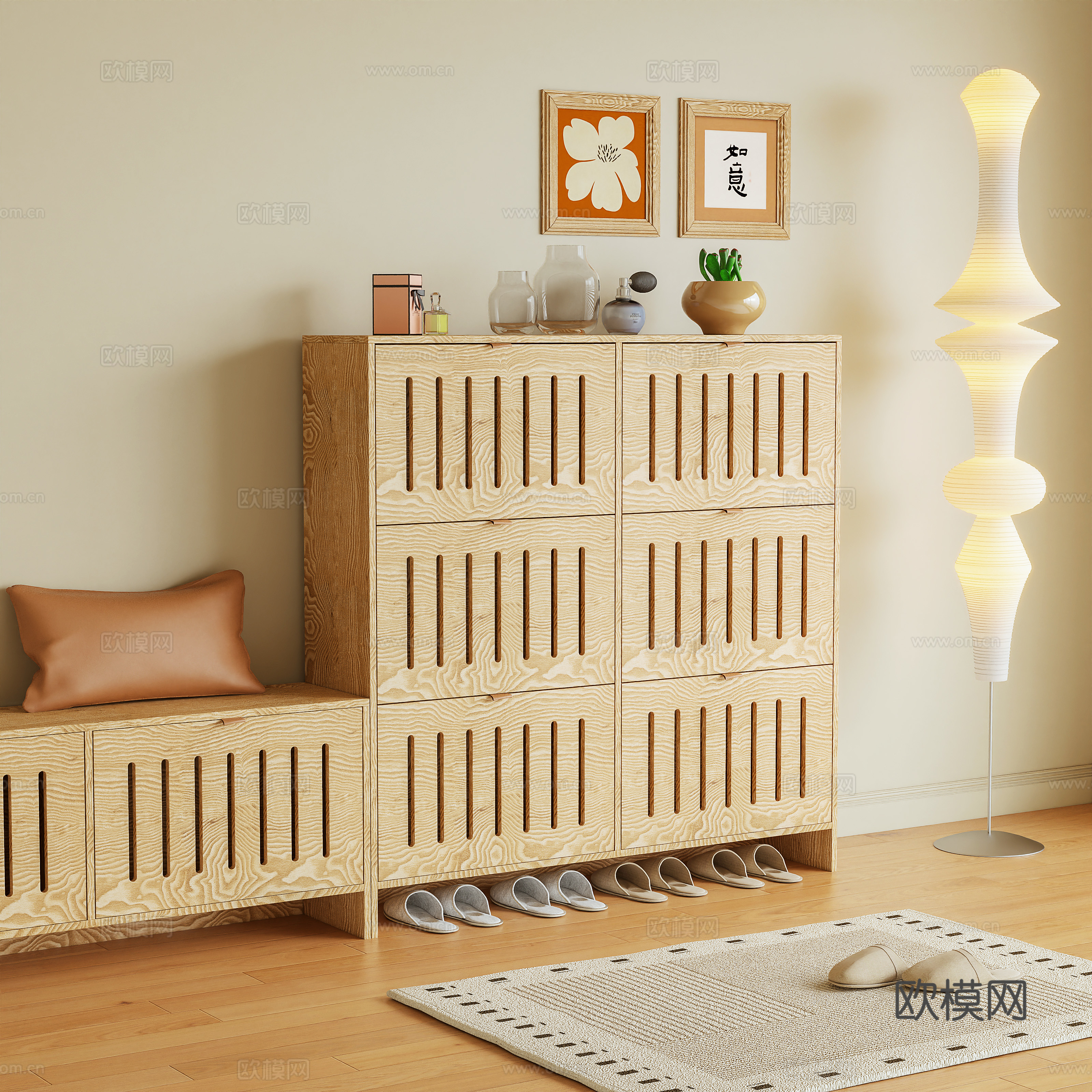 鞋柜 储物柜 边柜 置物柜 摆件 落地灯3d模型