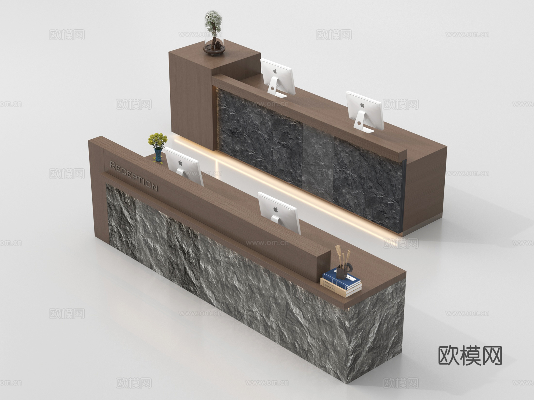现代公司前台 接待区 吧台 接待台 服务台su模型