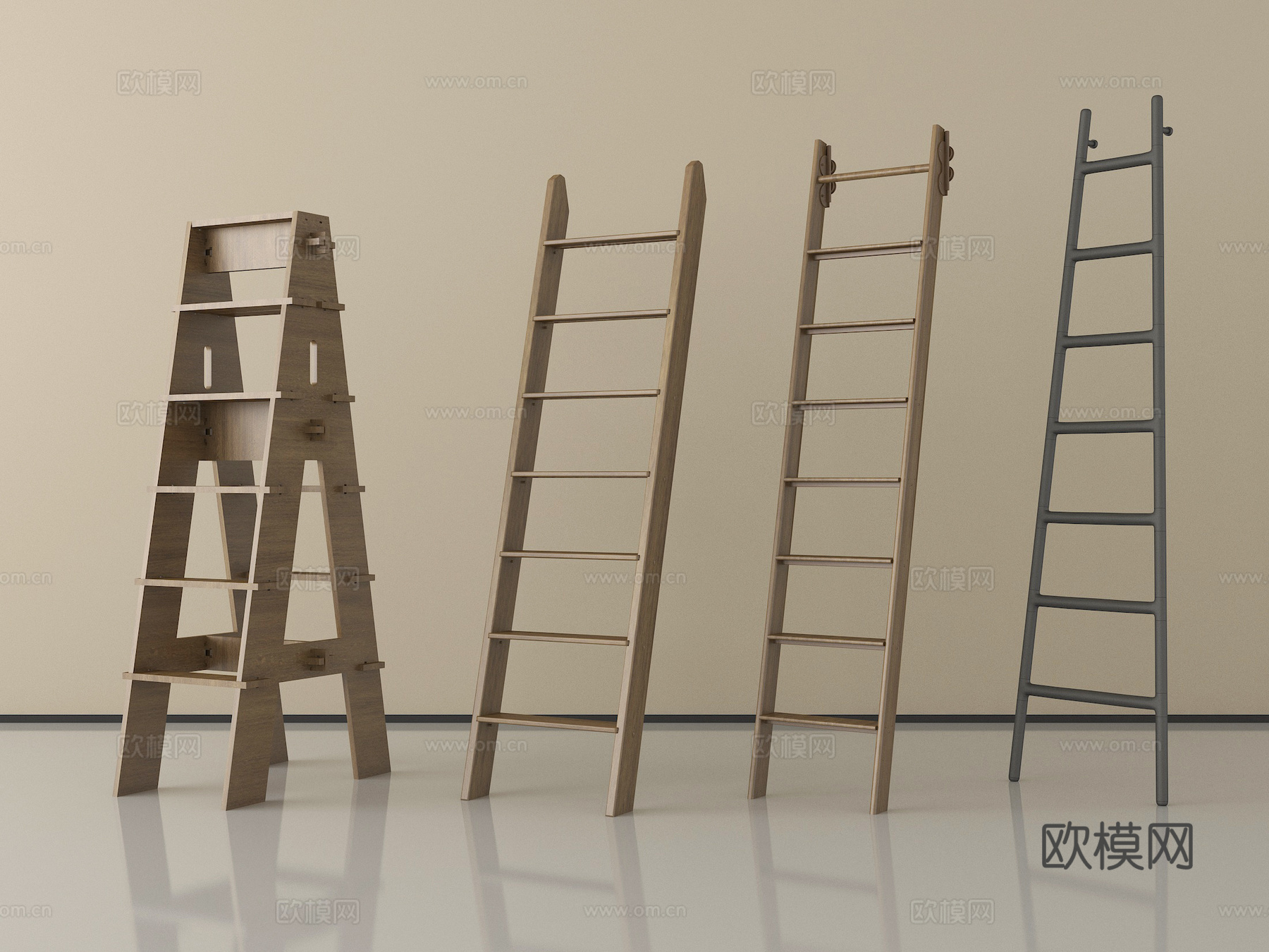现代梯子 木梯 爬梯 折叠梯su模型