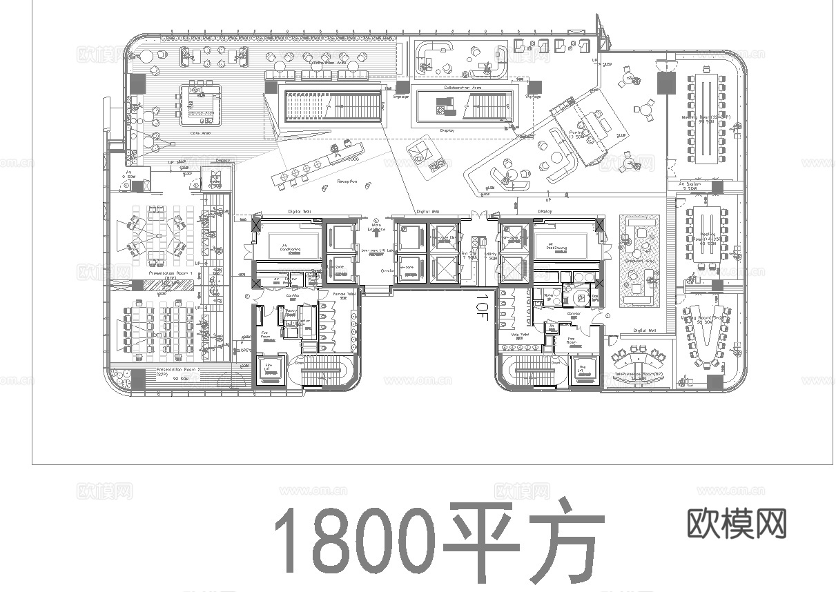 32套办公室 最新平面施工图合集cad施工图cad施工图下载（渲染图1）