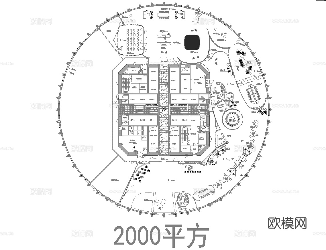 2000平办公室 最新平面施工图合集cad施工图