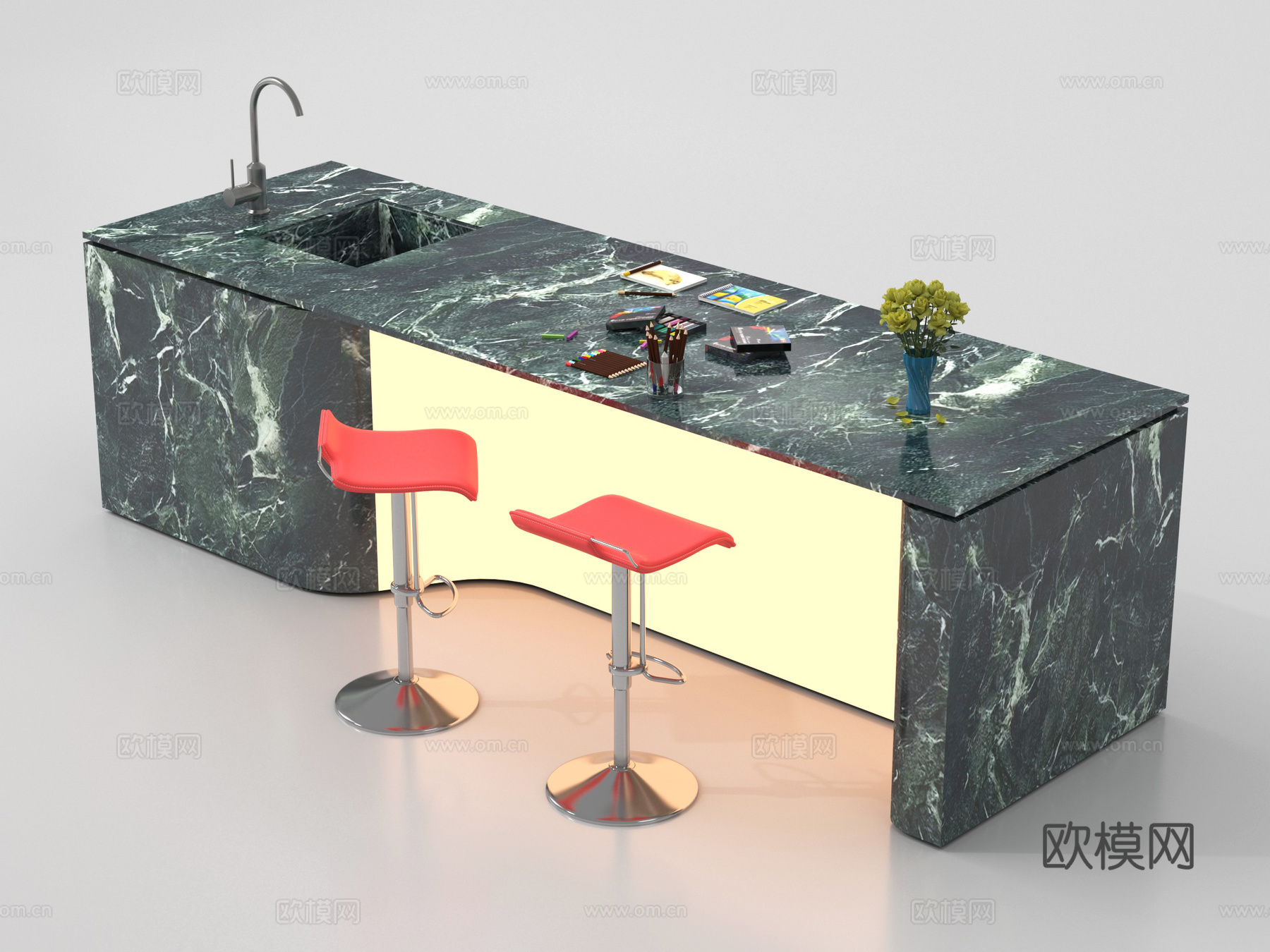 现代吧台 岛台 备餐台su模型