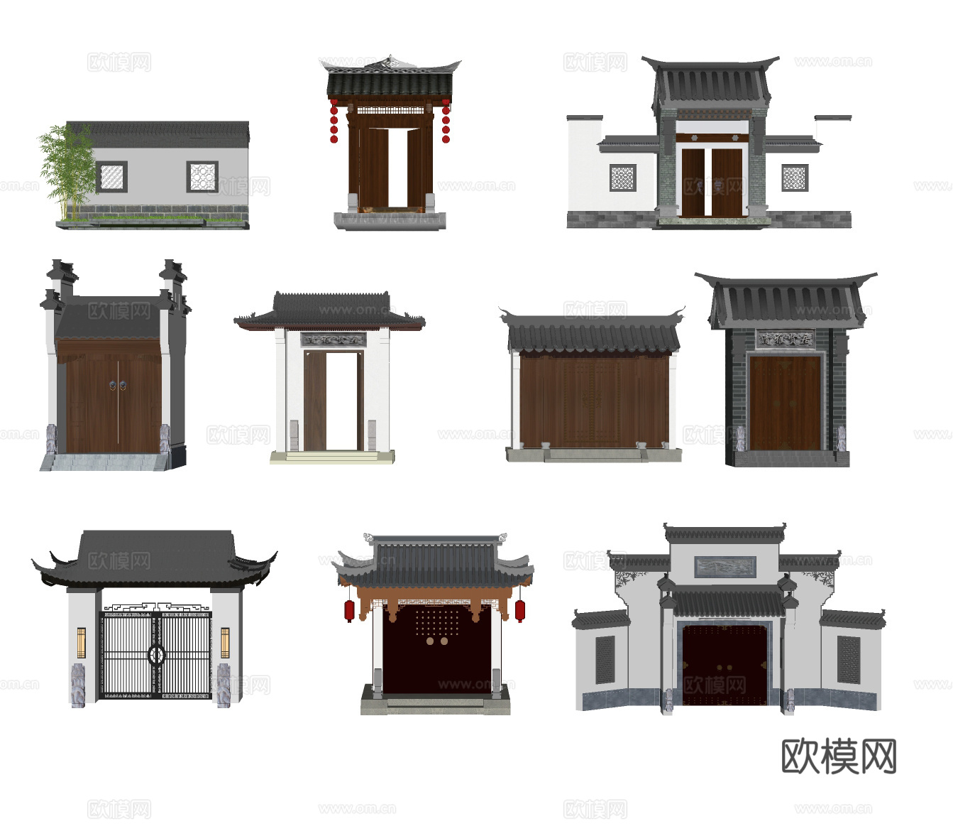 大门 院子大门 新中式大门 院落大门su模型