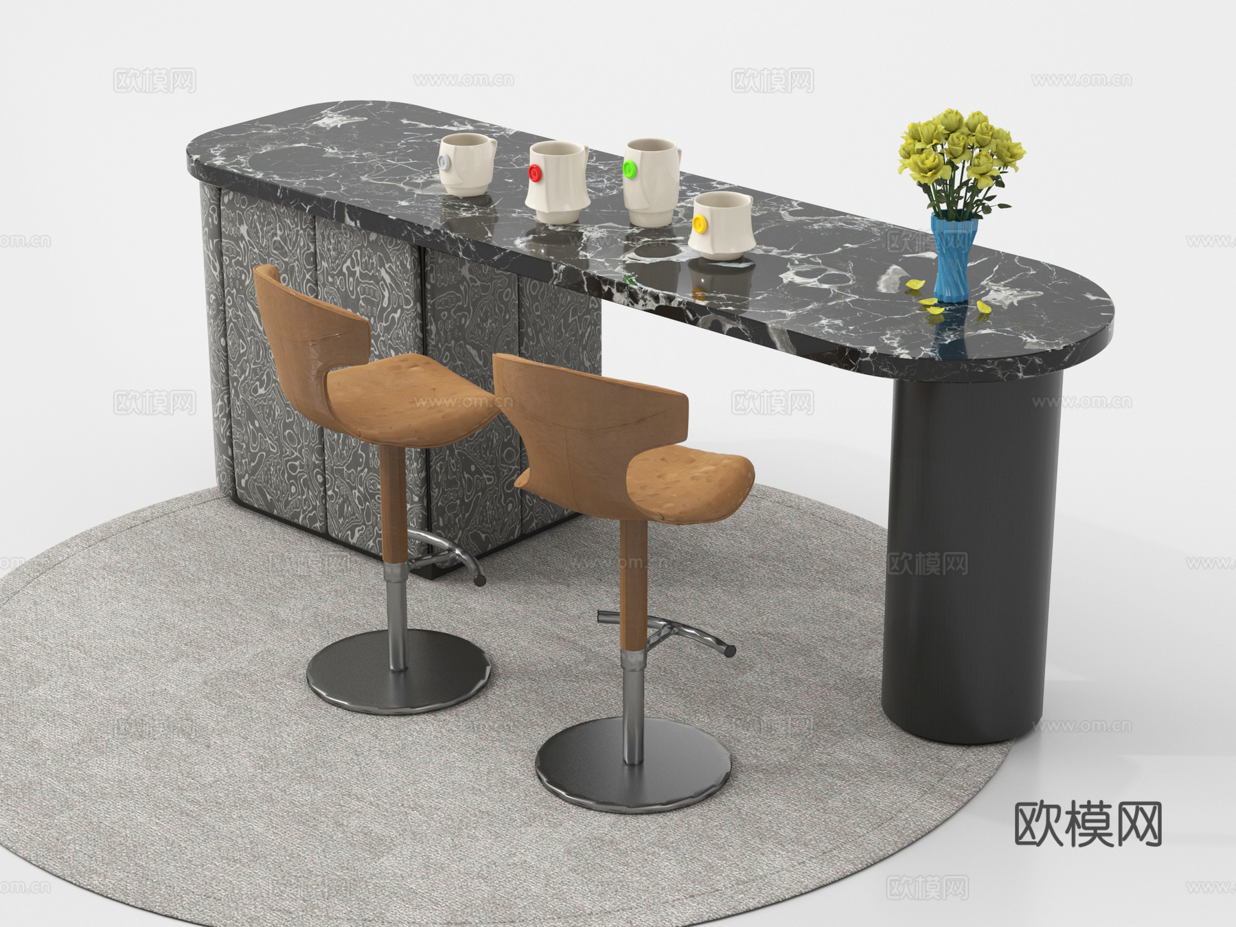 现代吧台 吧椅 岛台su模型