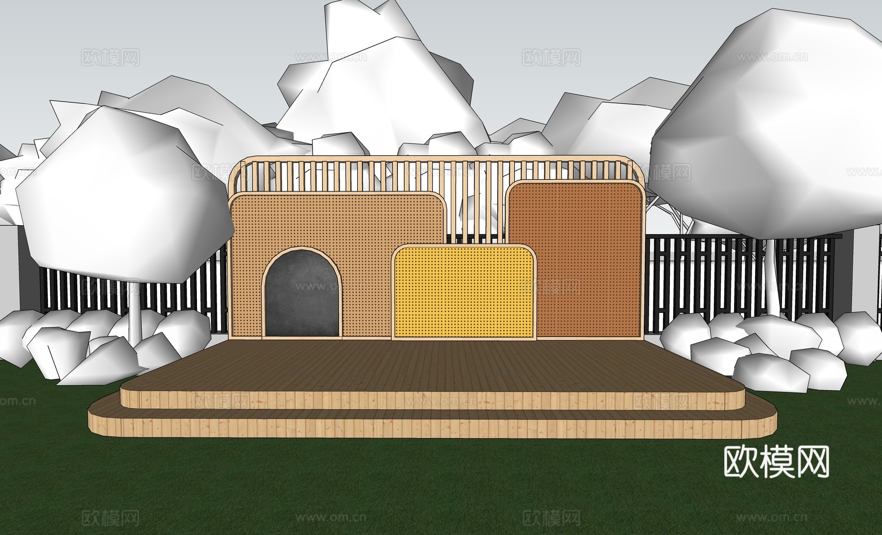 幼儿园背景墙 舞台背景su模型