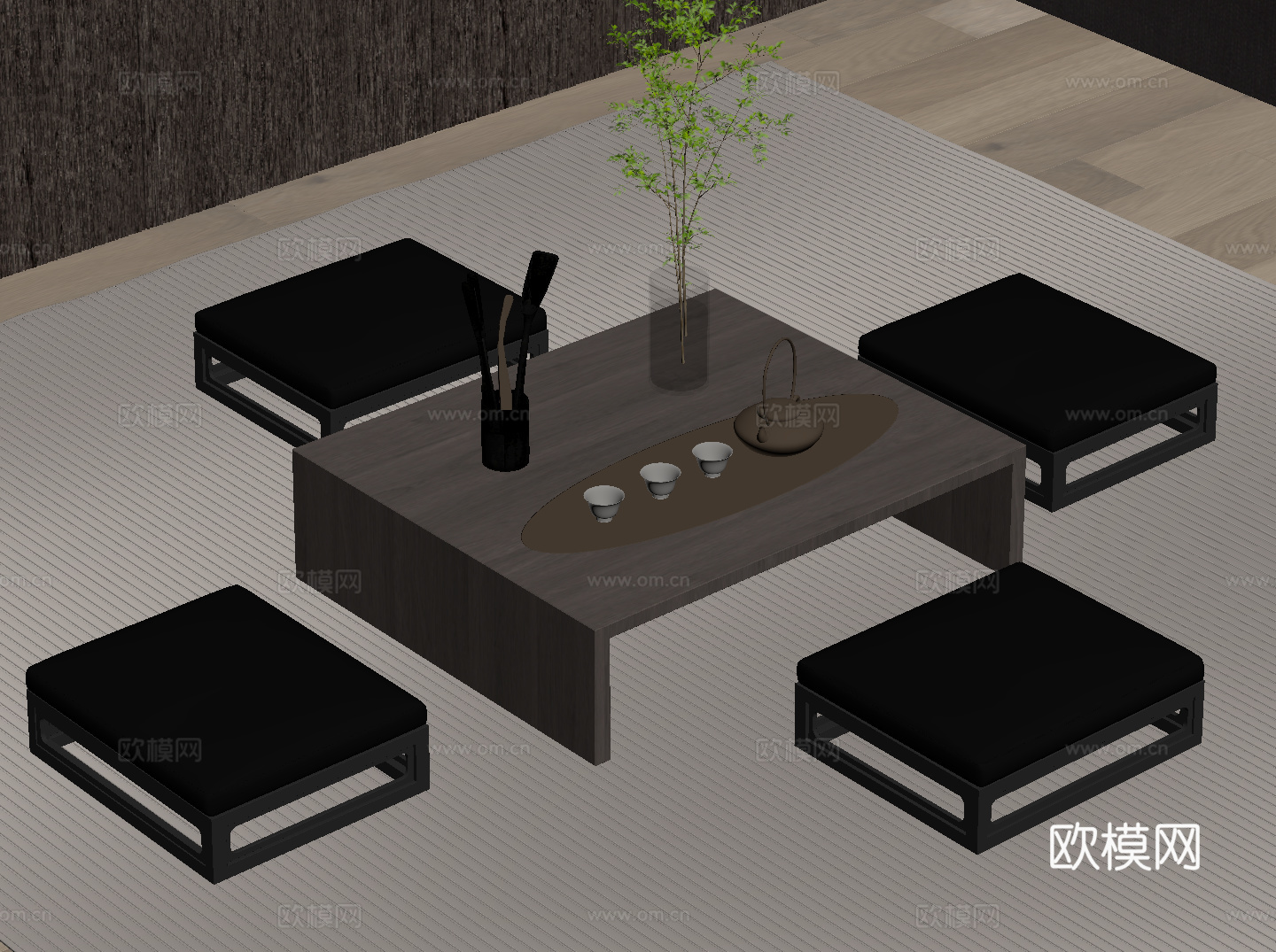 现代意式茶桌椅 榻榻米茶桌椅su模型