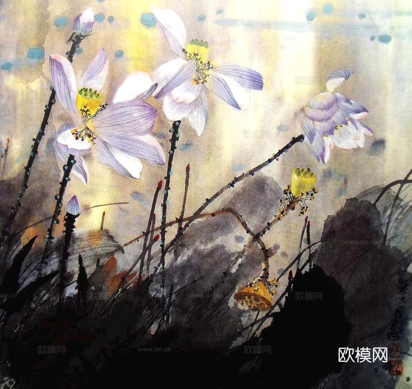 中式新中式挂画壁画字画山水花鸟背景墙壁纸装饰画抽象画油画