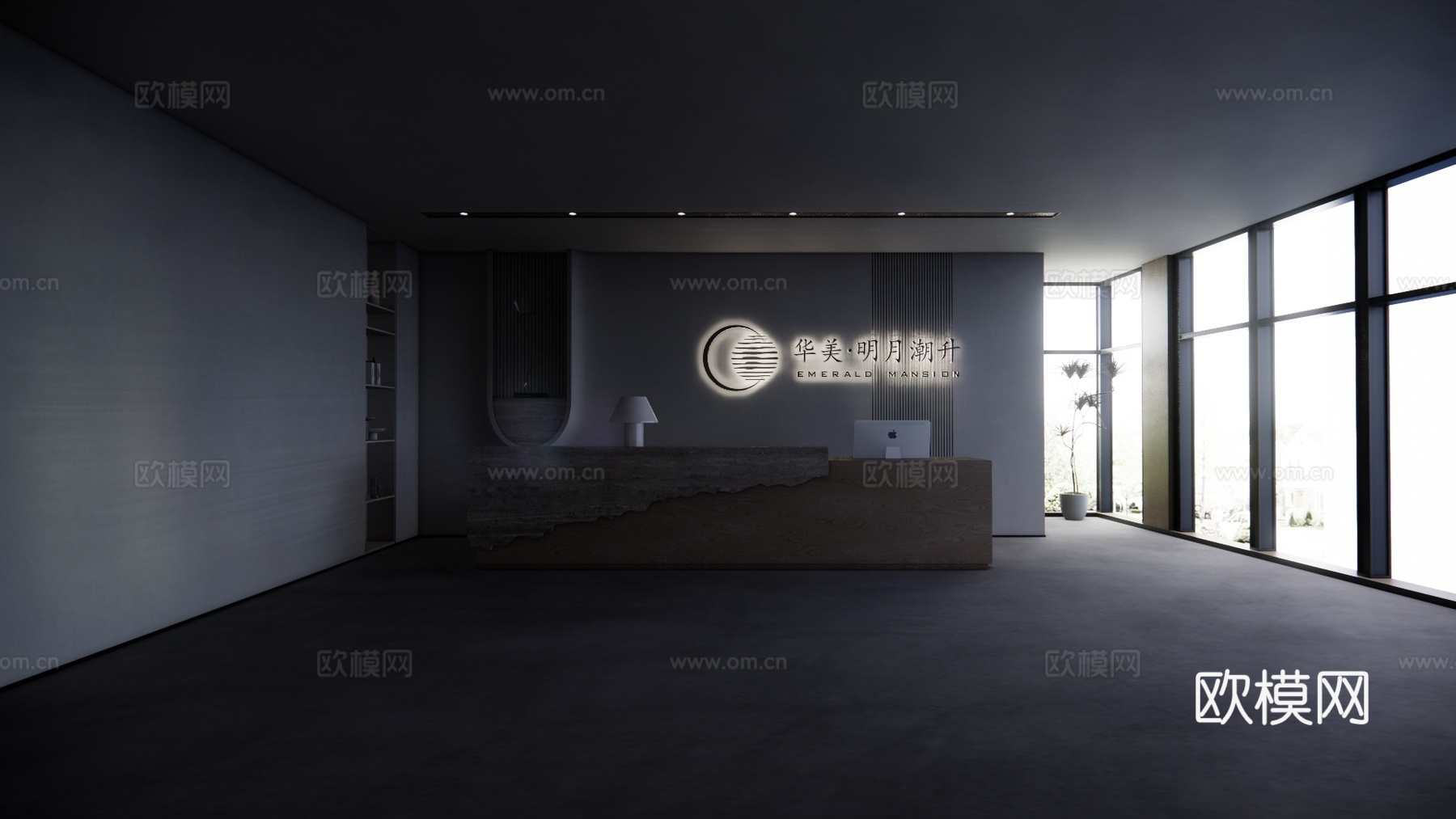 公司前台 办公空间 工装 办公室 大厅su模型