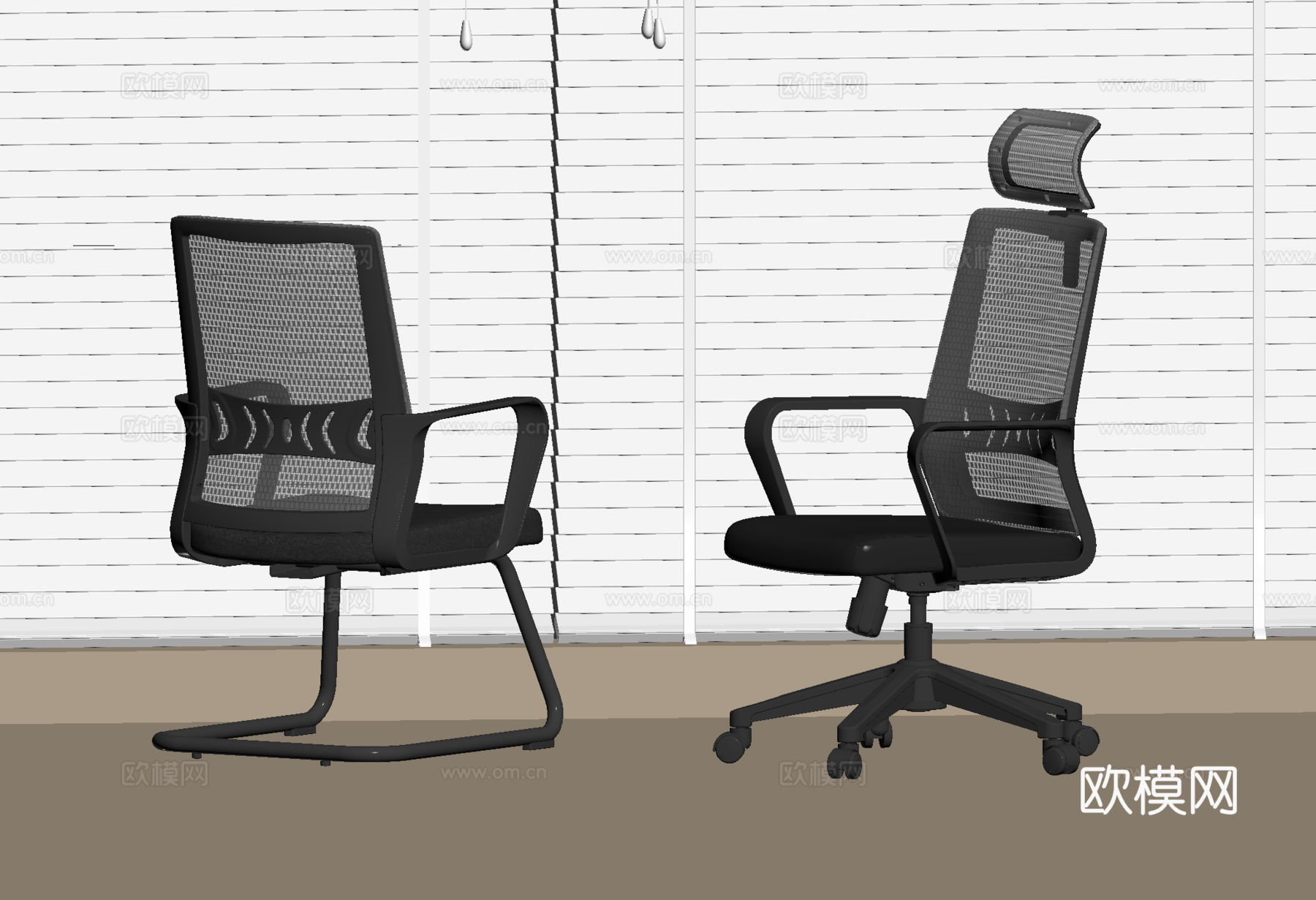 现代办公椅 电脑椅 旋转椅 网布椅 带滑轮su模型