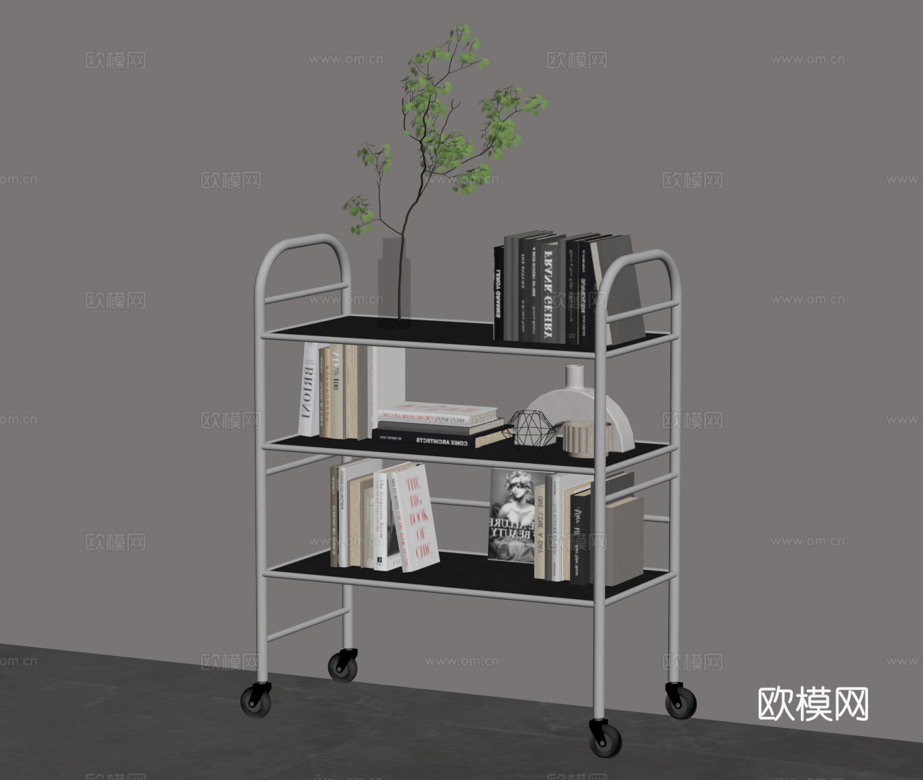 现代意式置物架 书架 小推车su模型