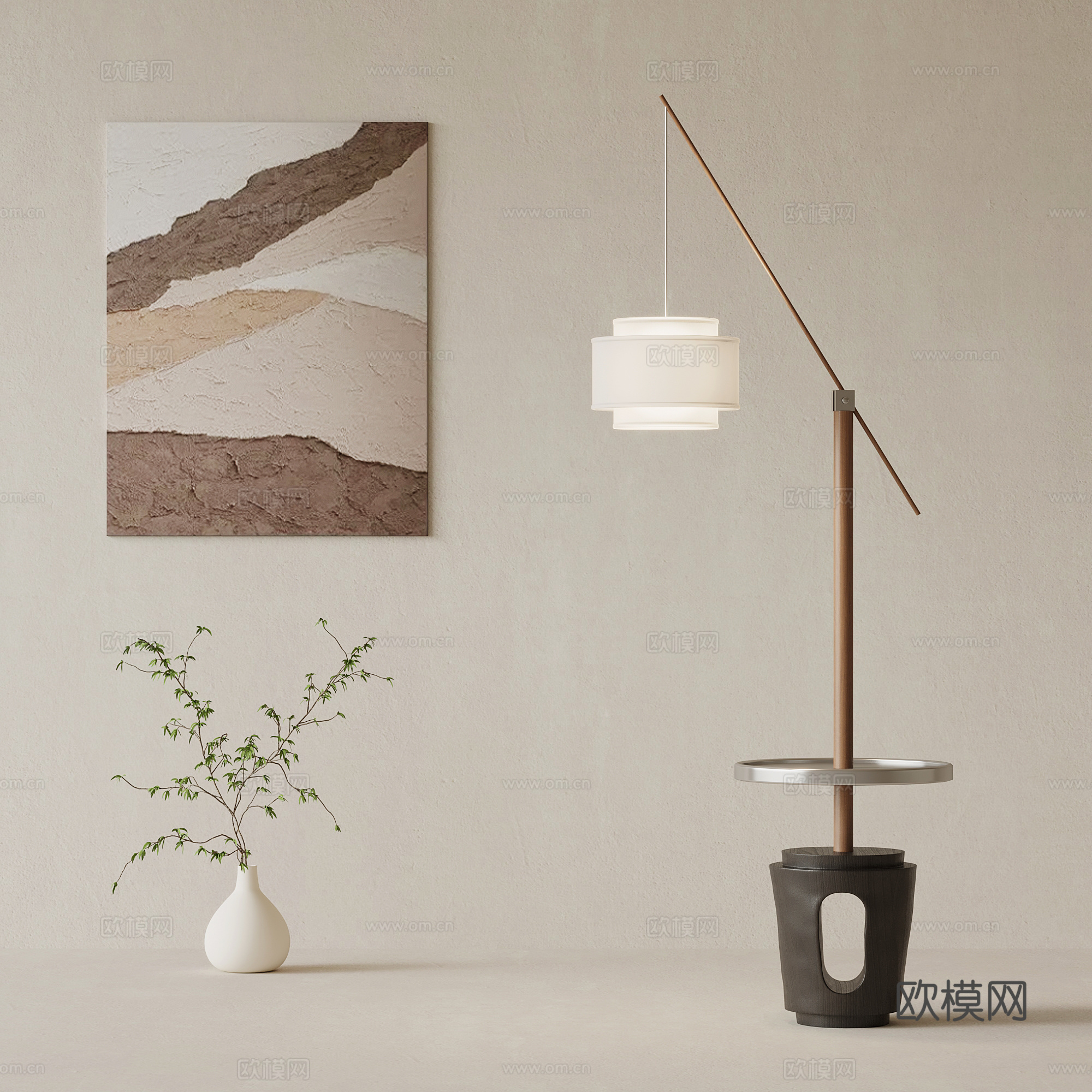 现代中古风落地灯 侘寂落地灯su模型