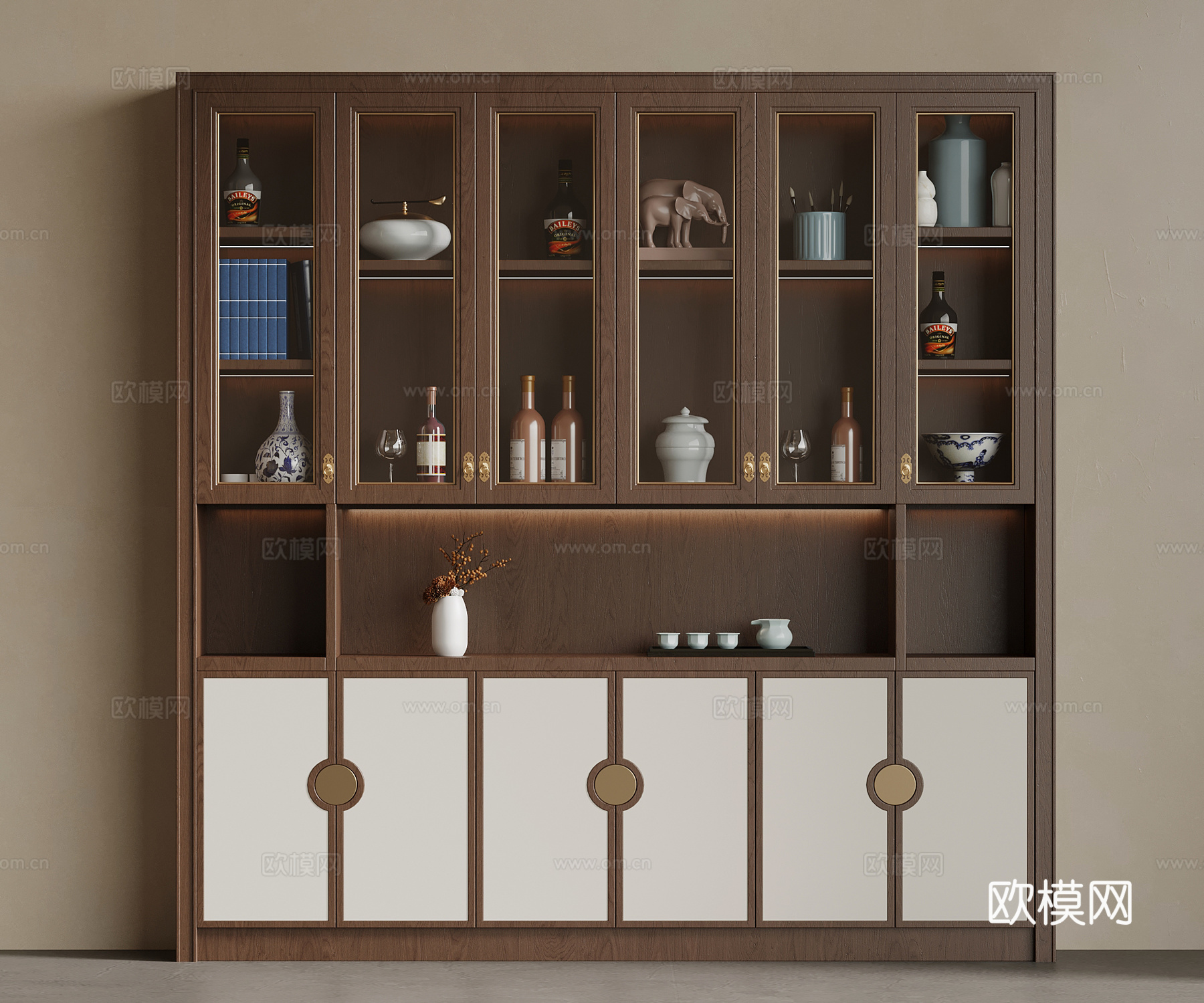 新中式酒柜 茶柜 餐边柜su模型