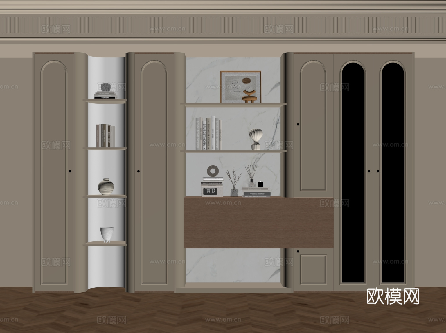 法式奶油风书柜su模型