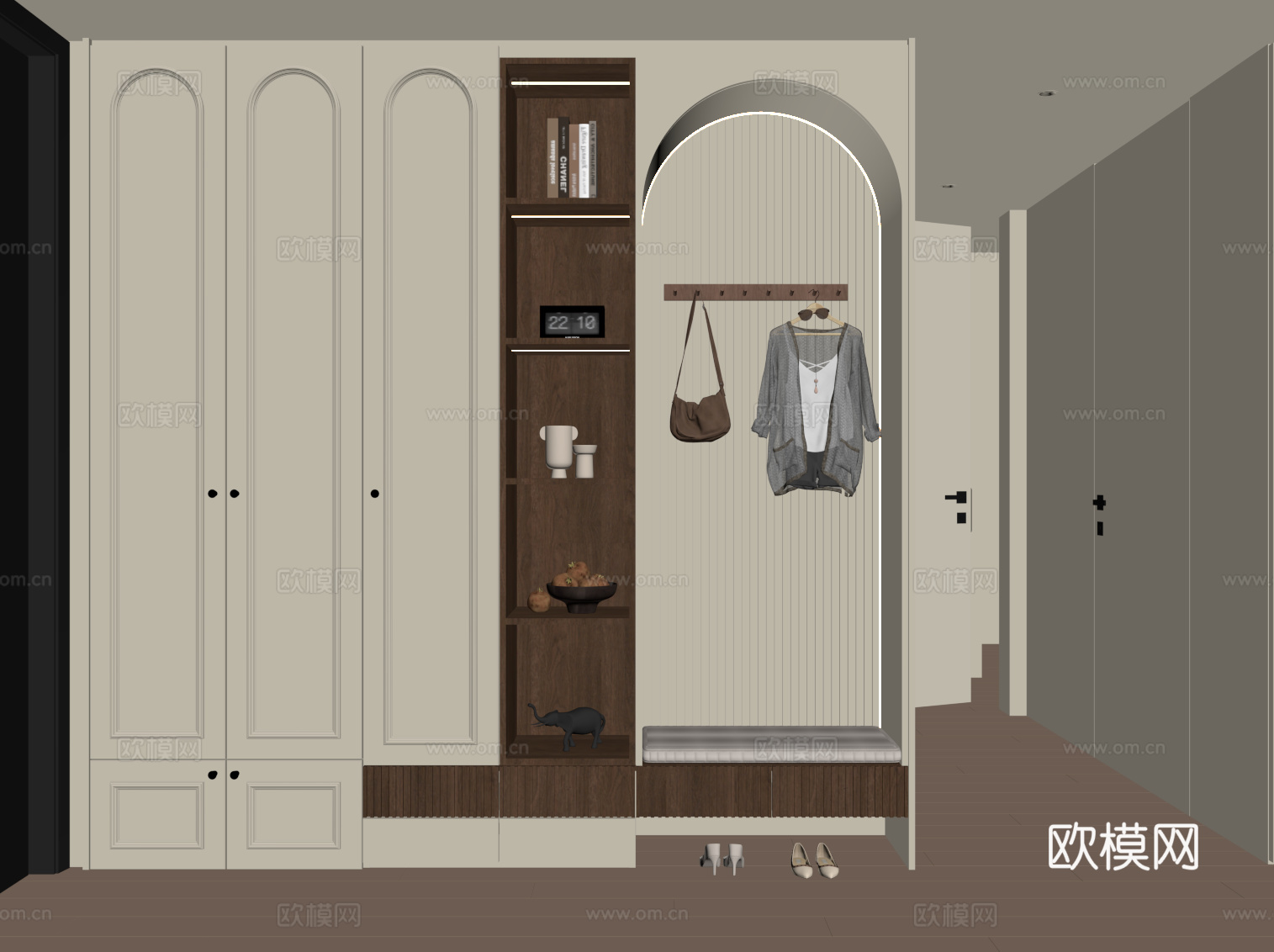 法式中古风鞋柜 入户鞋柜su模型下载（渲染图2）