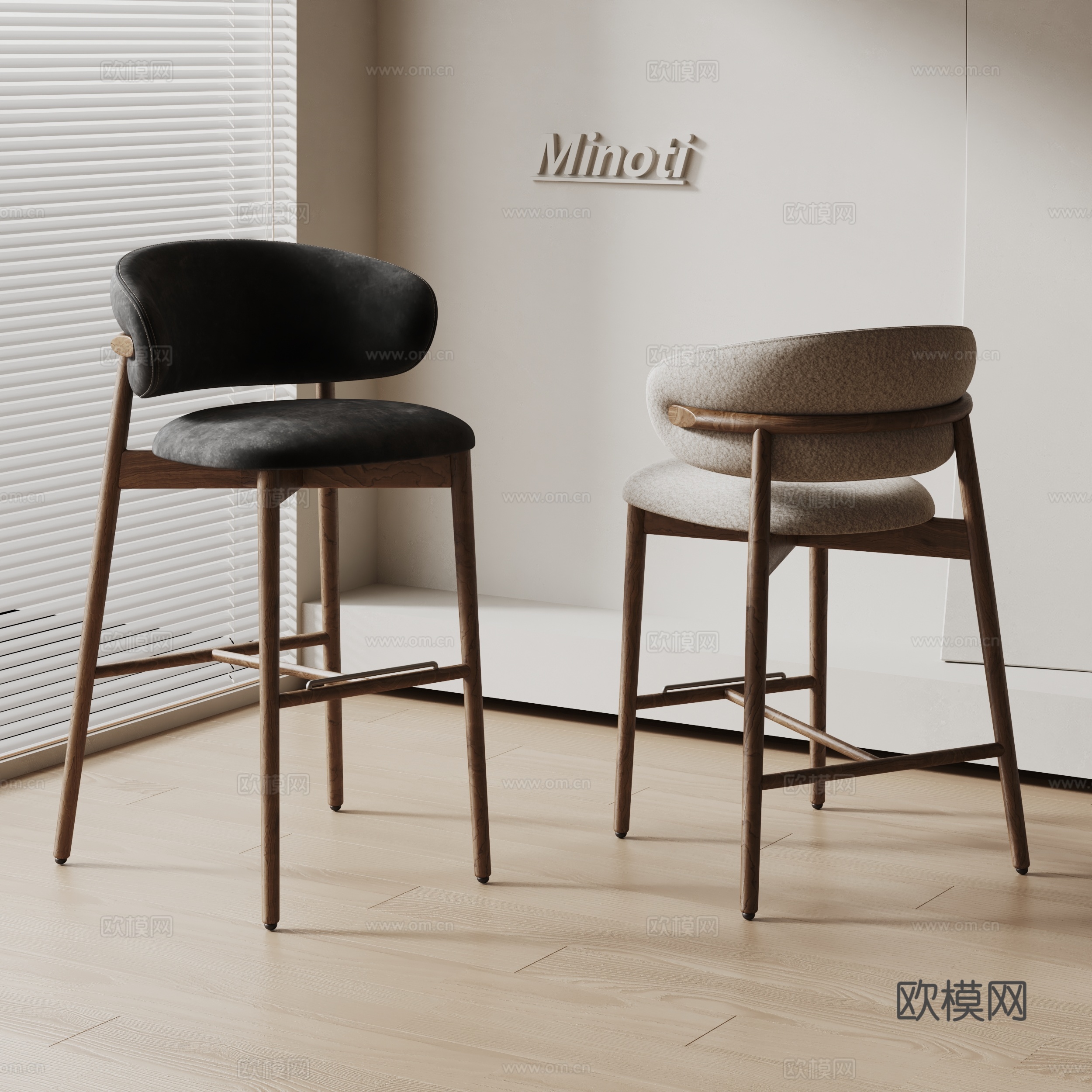 Minotti现代单人椅 餐椅 布艺椅子 吧椅su模型