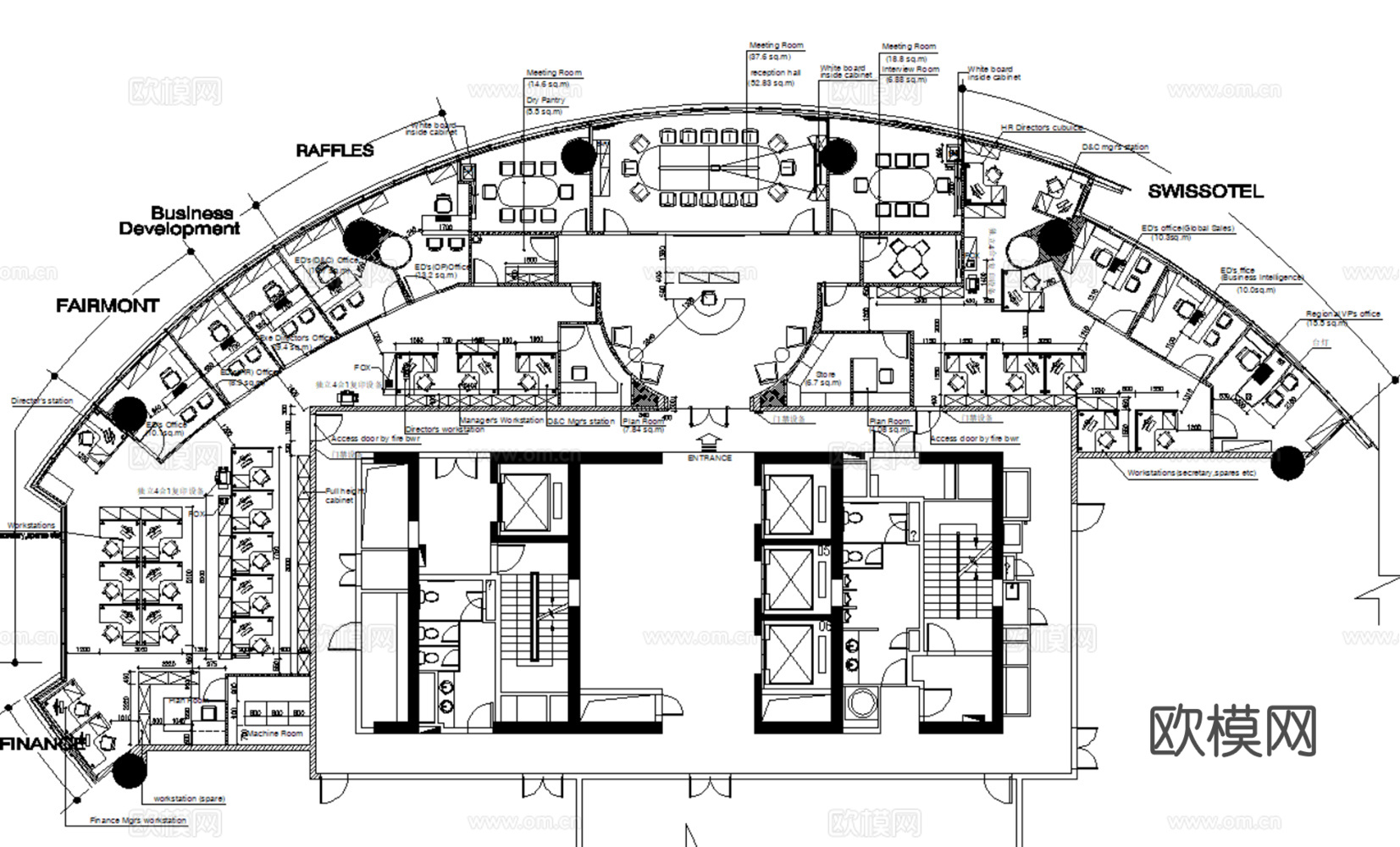 10现代办公场所办公楼办公室企业办公场所室内CAD施工图效果cad施工图