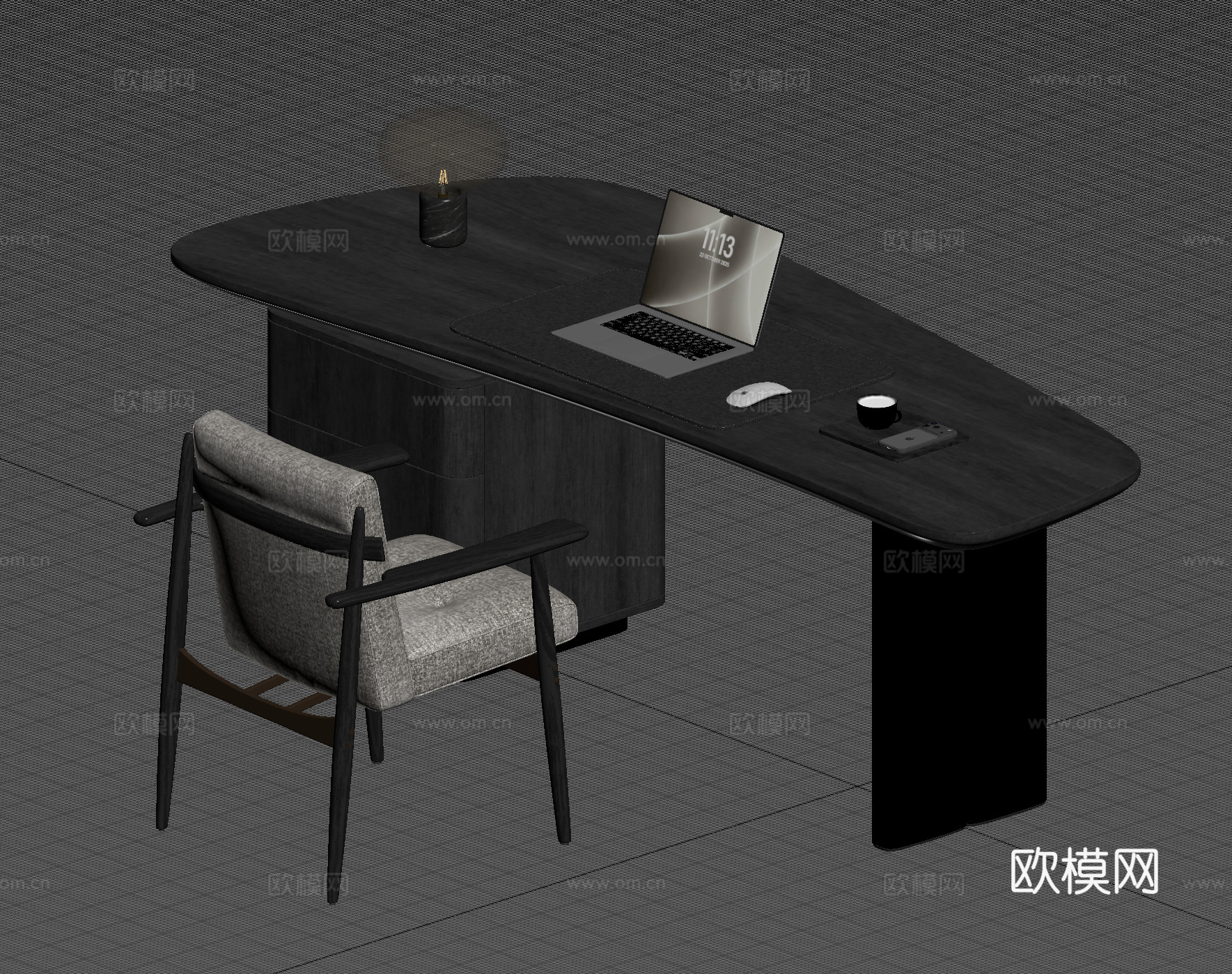 现代意式轻奢书桌椅 办公桌椅 台灯 电脑su模型