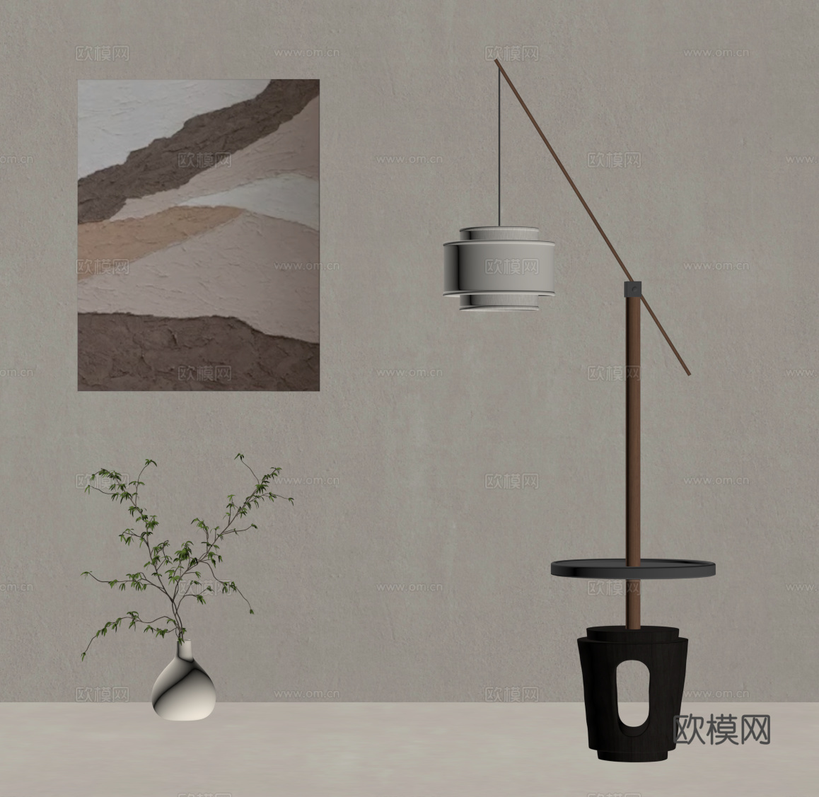 现代中古风落地灯 侘寂落地灯su模型